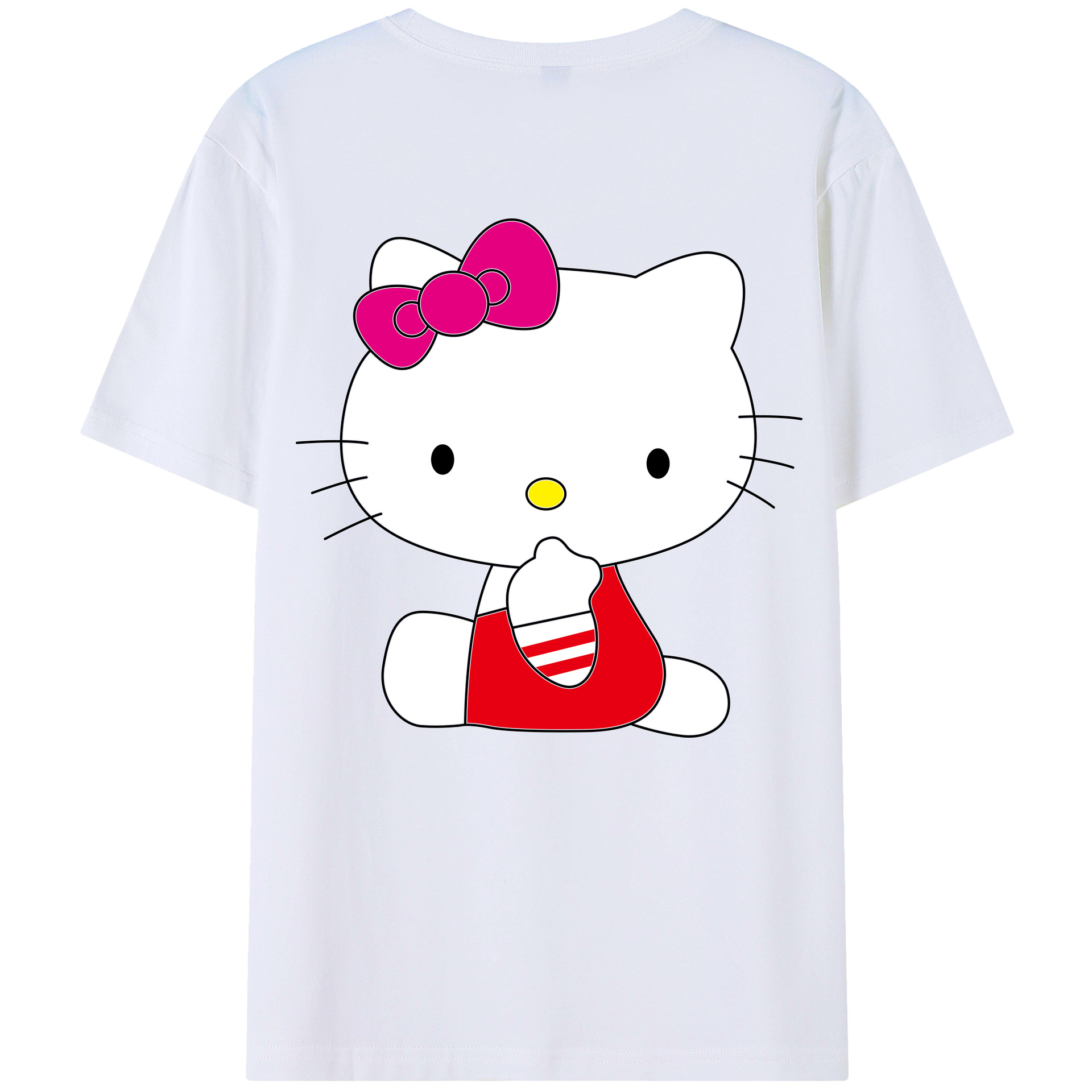 （画像用） Hello Kitty ハローキティ 綿100％ メンズ半袖Tシャツ（バックプリント） 通気性