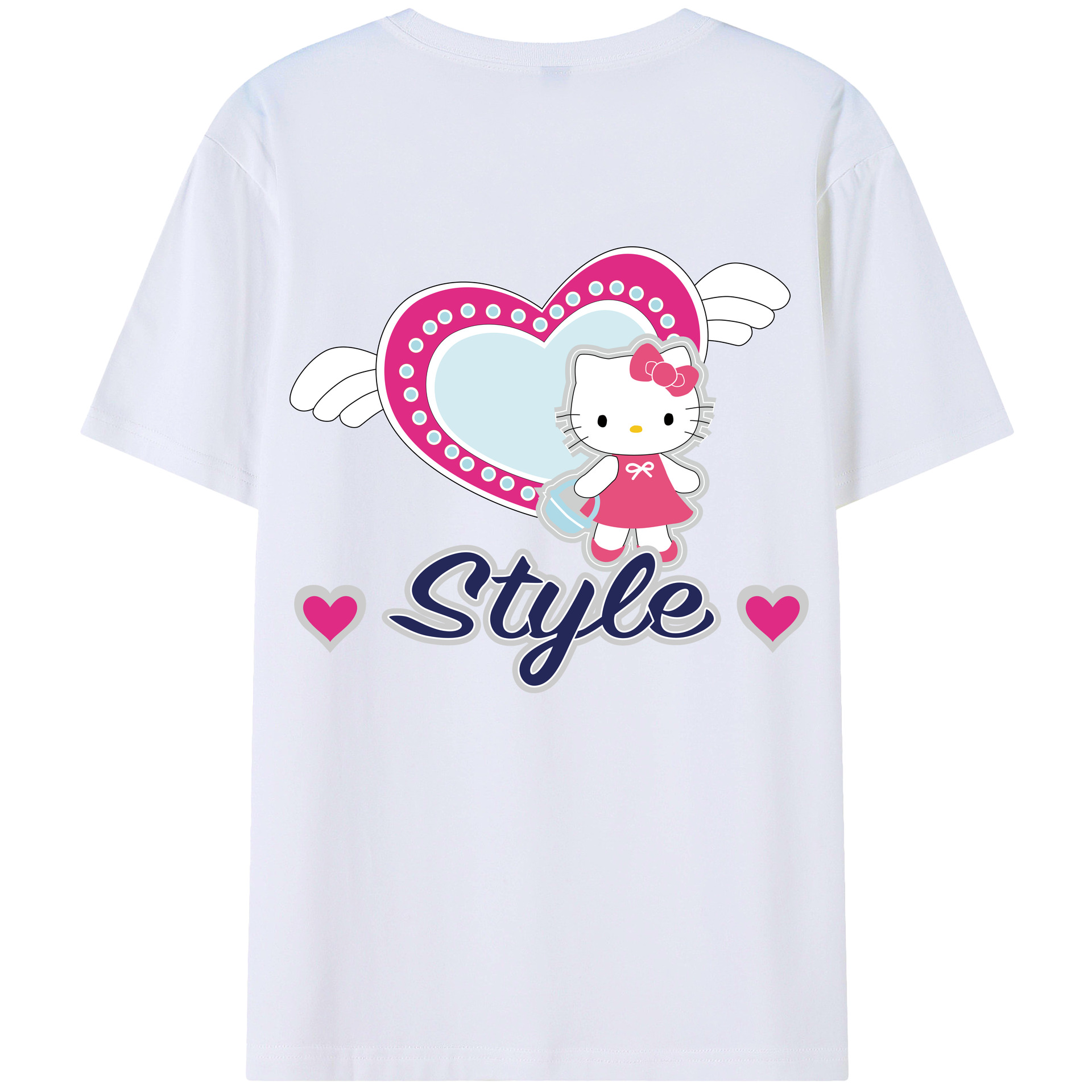 （画像用） Hello Kitty ハローキティ 綿100％ メンズ半袖Tシャツ（バックプリント） 通気性