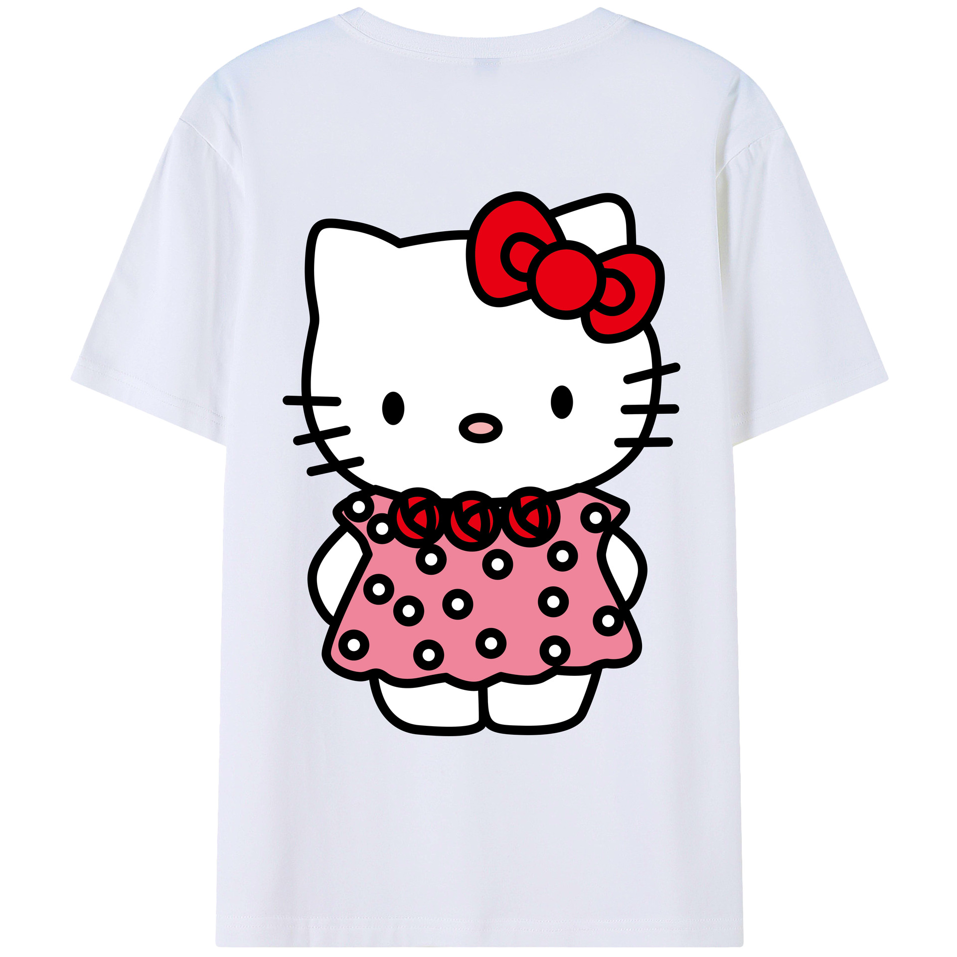 （画像用） Hello Kitty ハローキティ 綿100％ メンズ半袖Tシャツ（バックプリント） 通気性