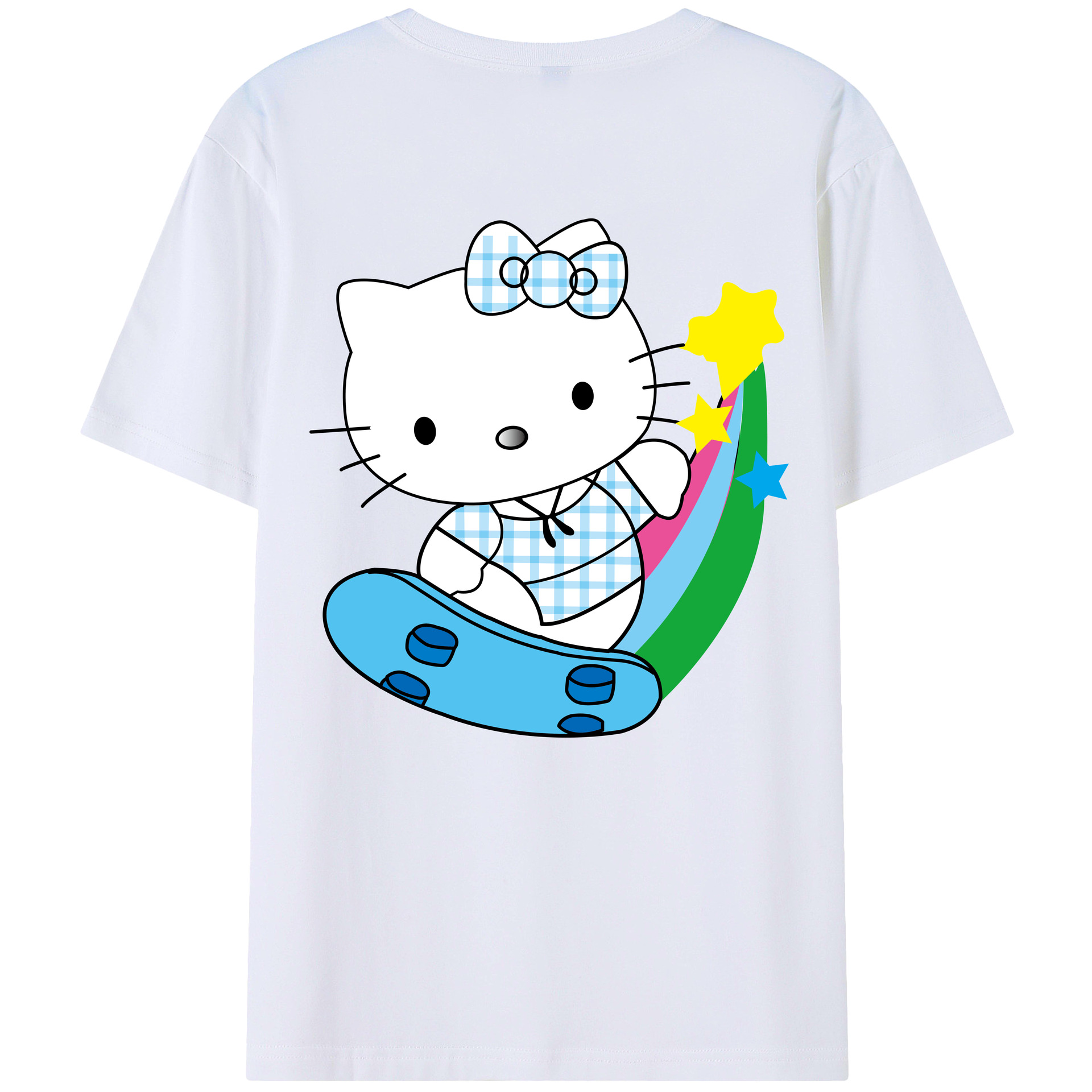 （画像用） Hello Kitty ハローキティ 綿100％ メンズ半袖Tシャツ（バックプリント） 通気性