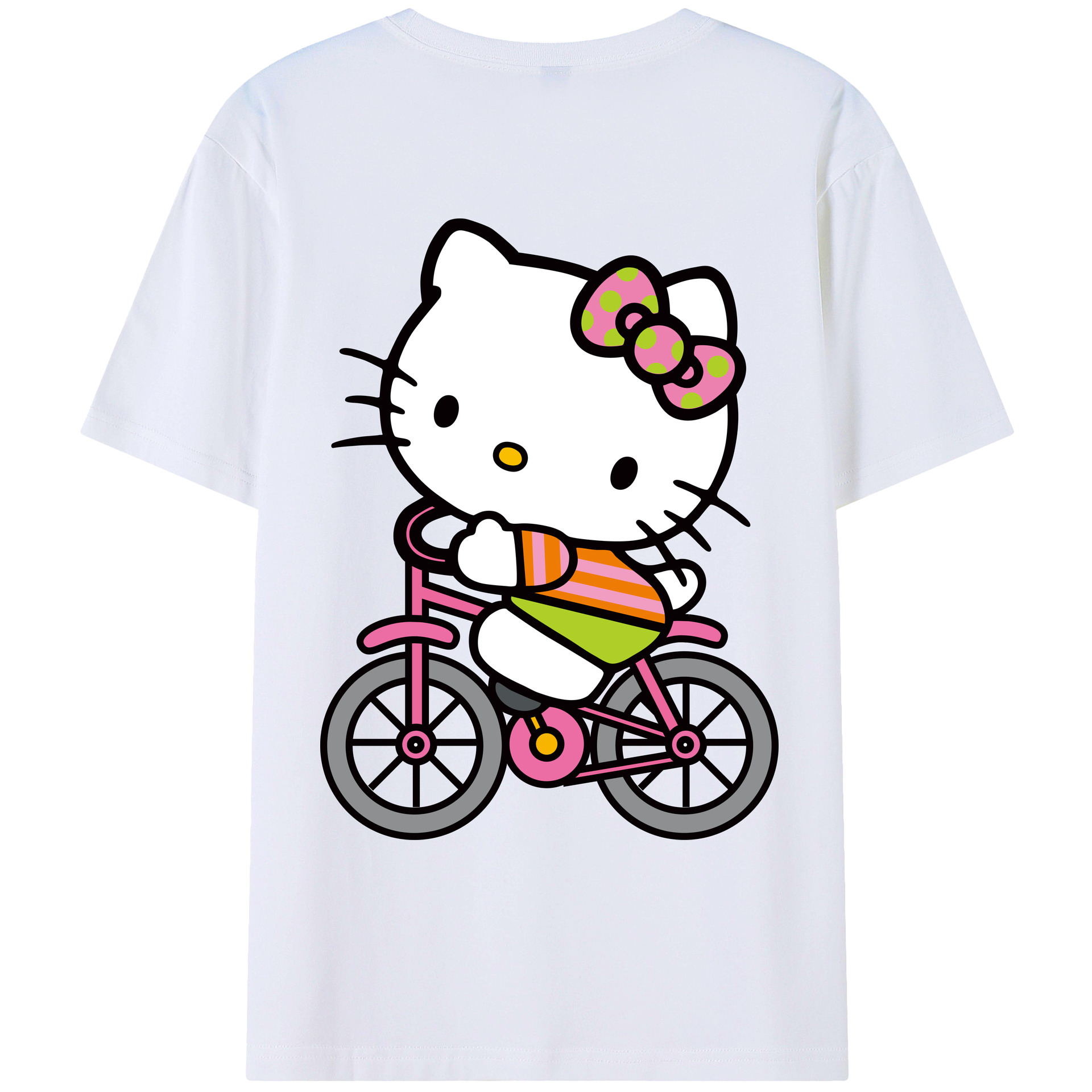 （画像用） Hello Kitty ハローキティ 綿100％ メンズ半袖Tシャツ（バックプリント） 通気性