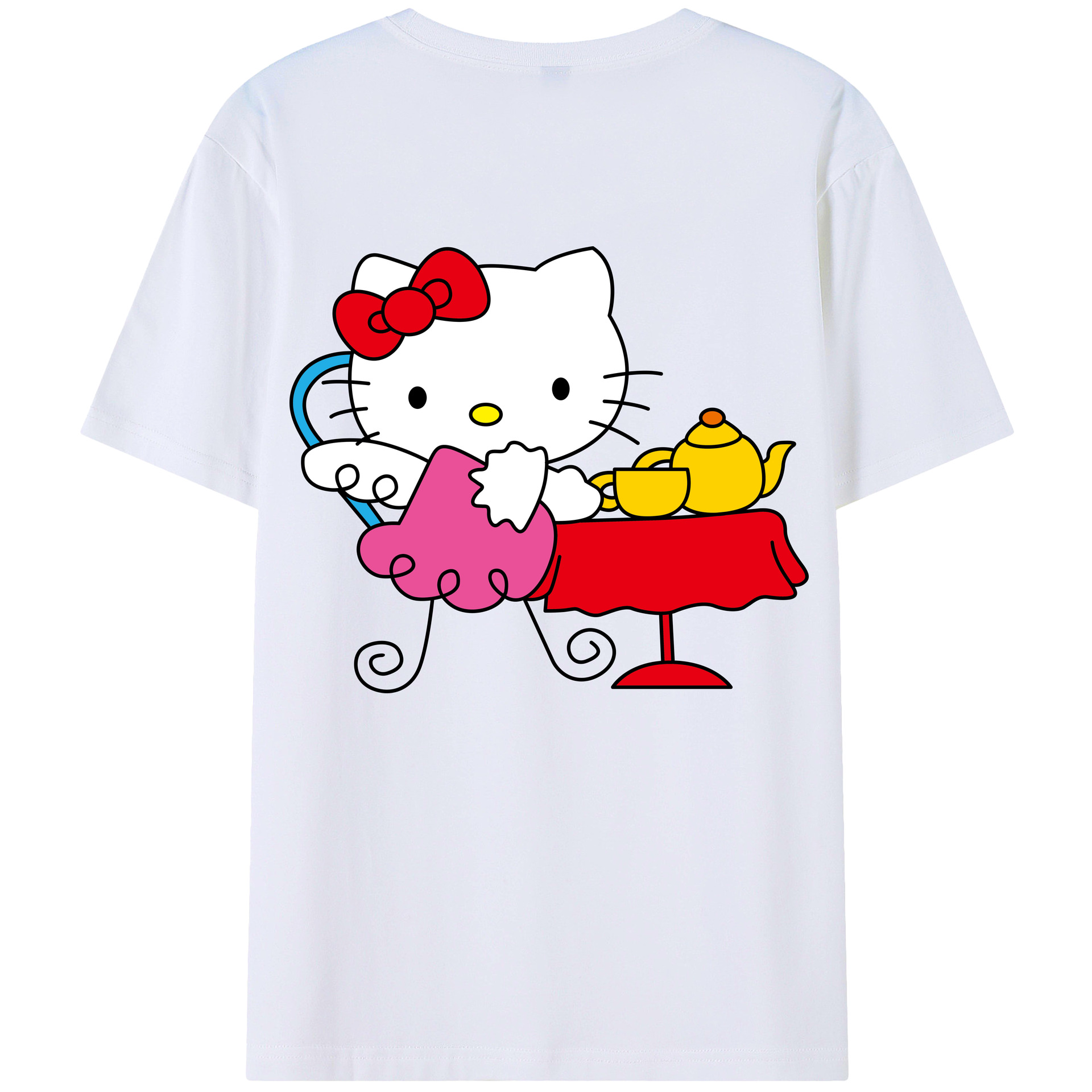 （画像用） Hello Kitty ハローキティ 綿100％ メンズ半袖Tシャツ（バックプリント） 通気性