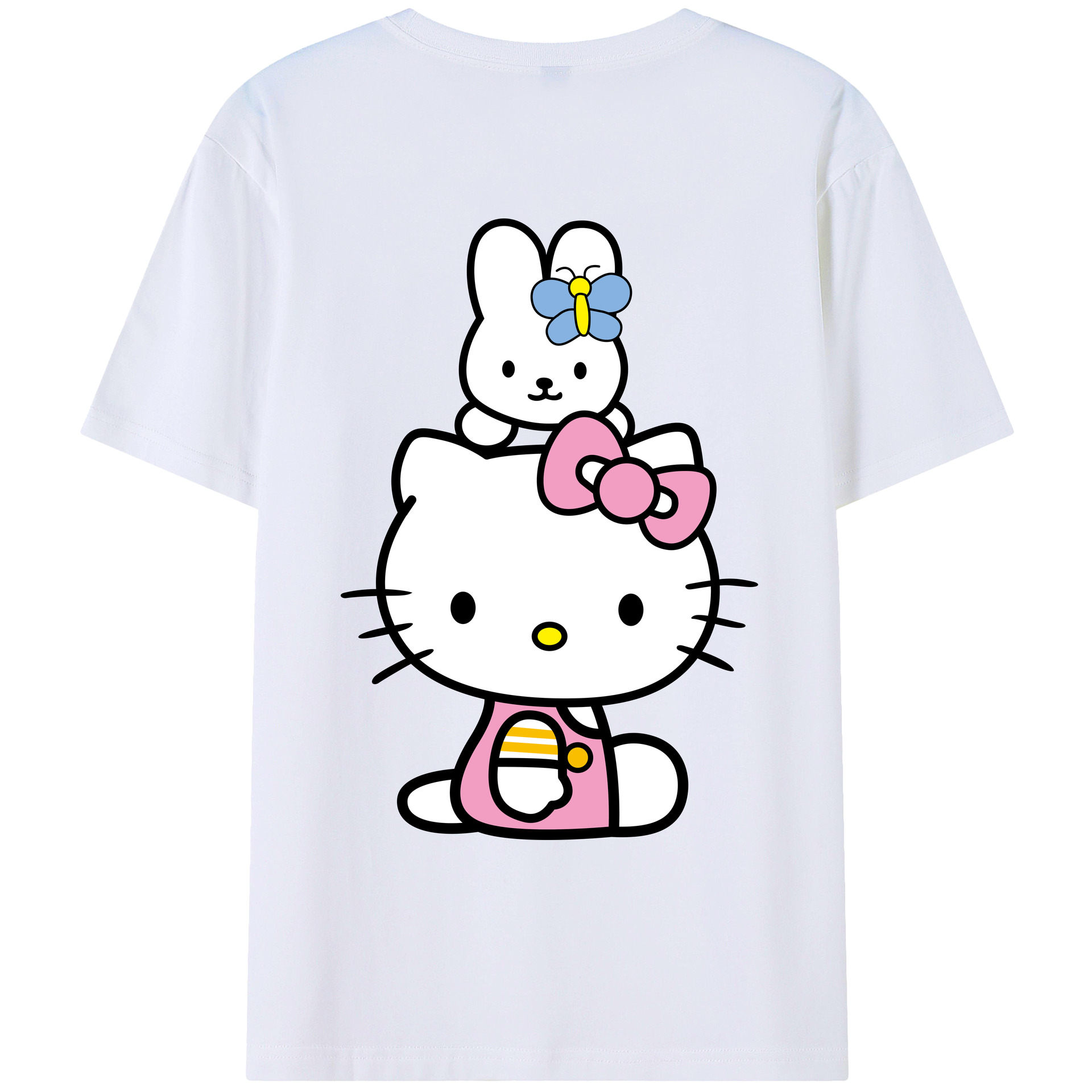 （画像用） Hello Kitty ハローキティ 綿100％ メンズ半袖Tシャツ（バックプリント） 通気性