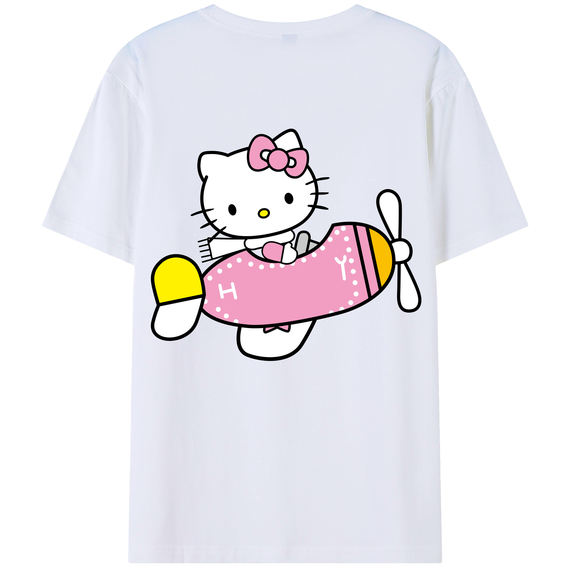 （画像用） Hello Kitty ハローキティ 綿100％ メンズ半袖Tシャツ（バックプリント） 通気性