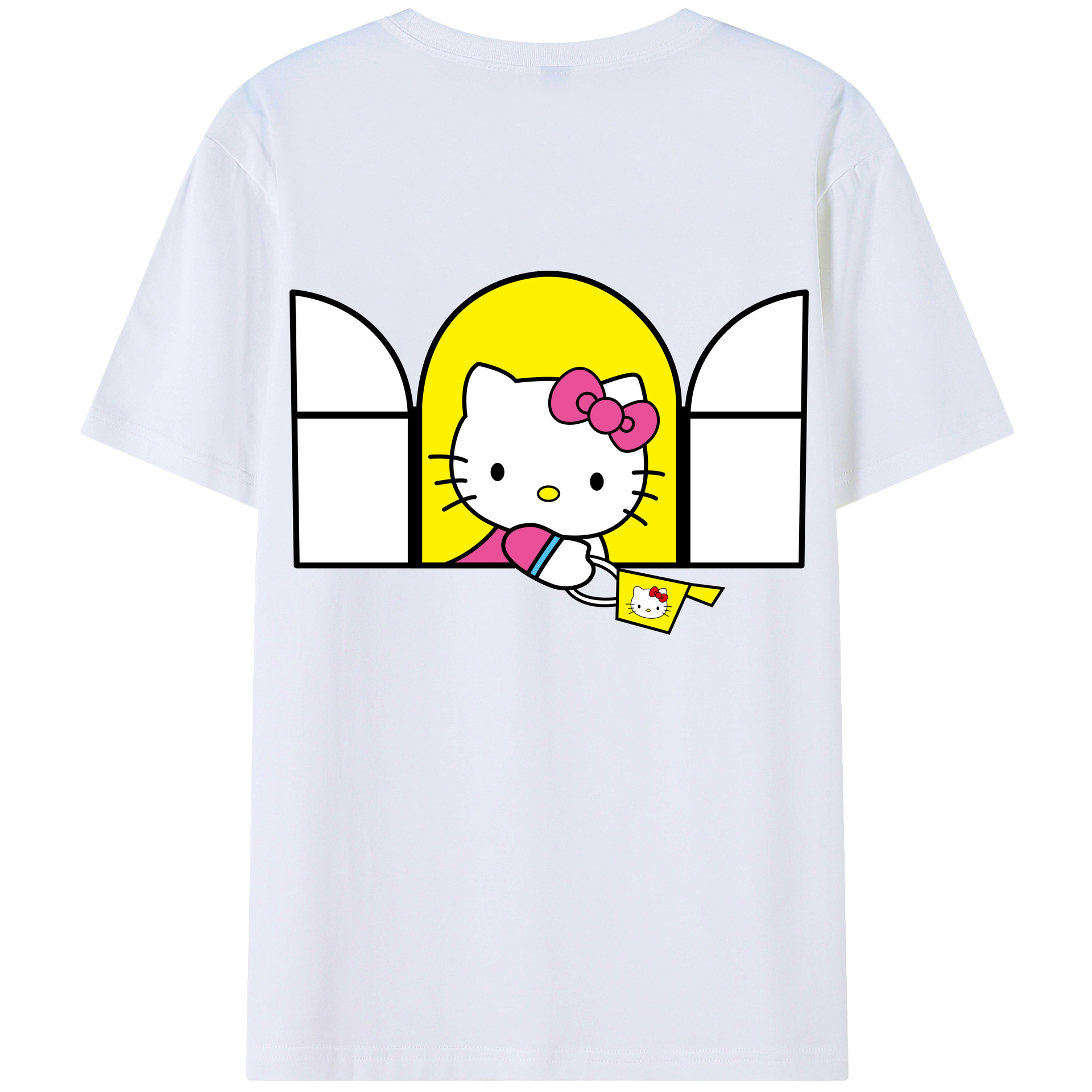 （画像用） Hello Kitty ハローキティ 綿100％ メンズ半袖Tシャツ（バックプリント） 通気性