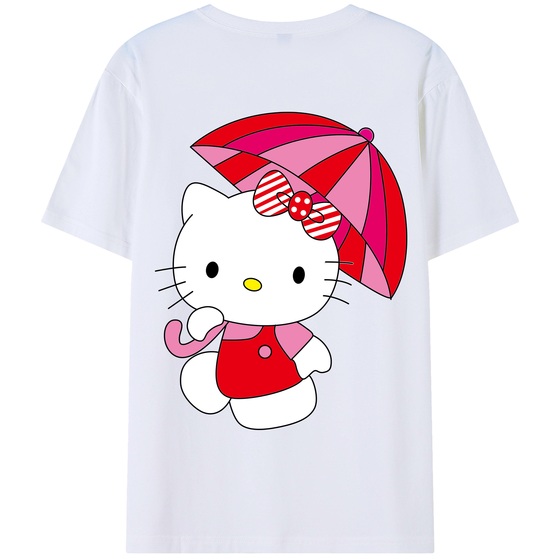 （画像用） Hello Kitty ハローキティ 綿100％ メンズ半袖Tシャツ（バックプリント） 通気性