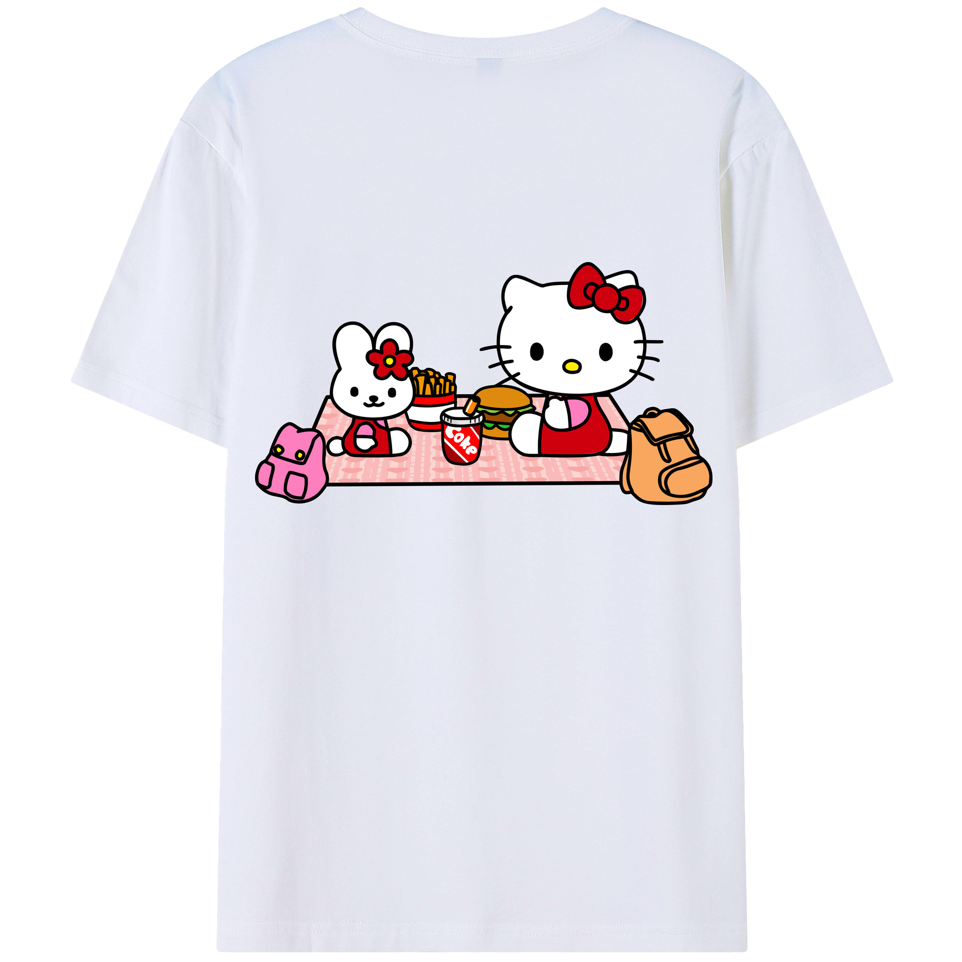 （画像用） Hello Kitty ハローキティ 綿100％ メンズ半袖Tシャツ（バックプリント） 通気性