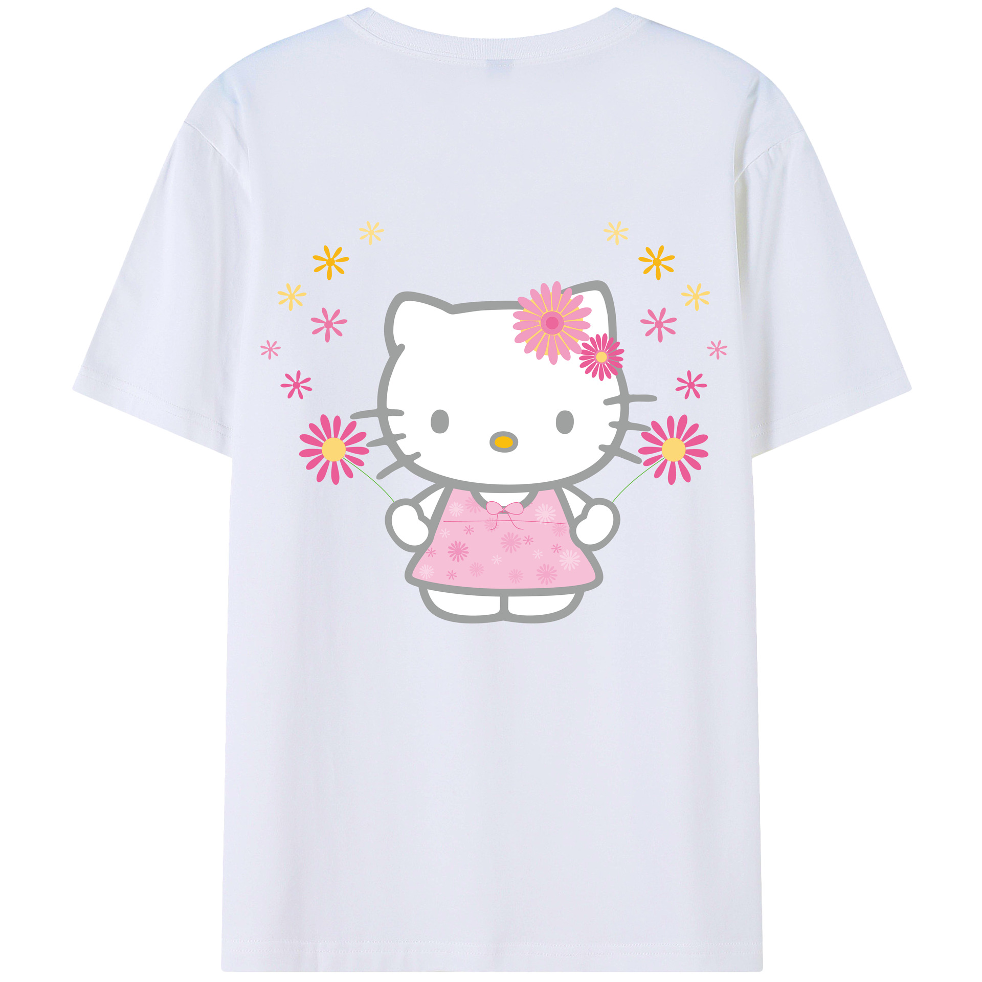 （画像用） Hello Kitty ハローキティ 綿100％ メンズ半袖Tシャツ（バックプリント） 通気性