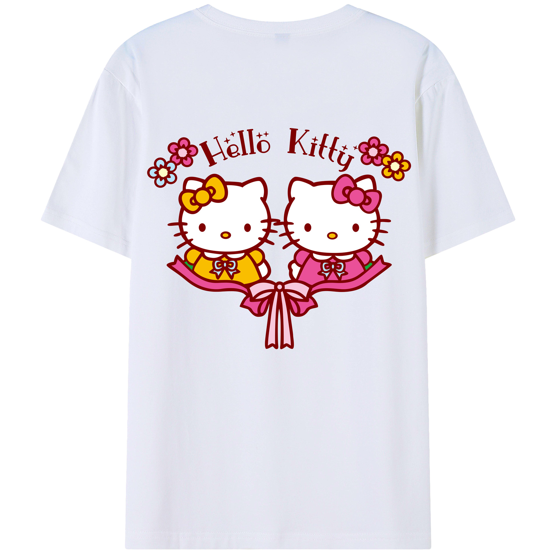 （画像用） Hello Kitty ハローキティ 綿100％ メンズ半袖Tシャツ（バックプリント） 通気性