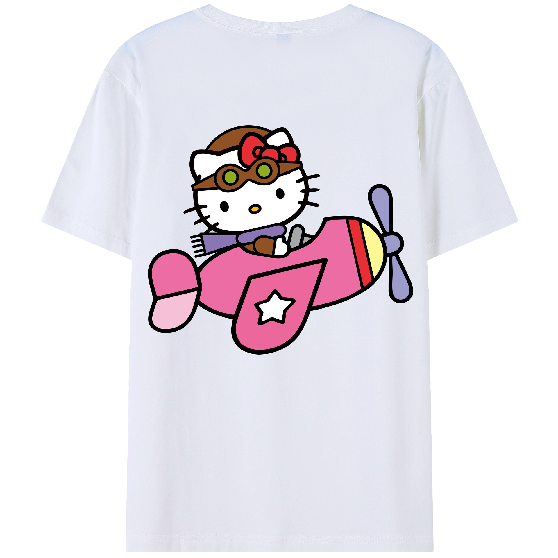 （画像用） Hello Kitty ハローキティ 綿100％ メンズ半袖Tシャツ（バックプリント） 通気性