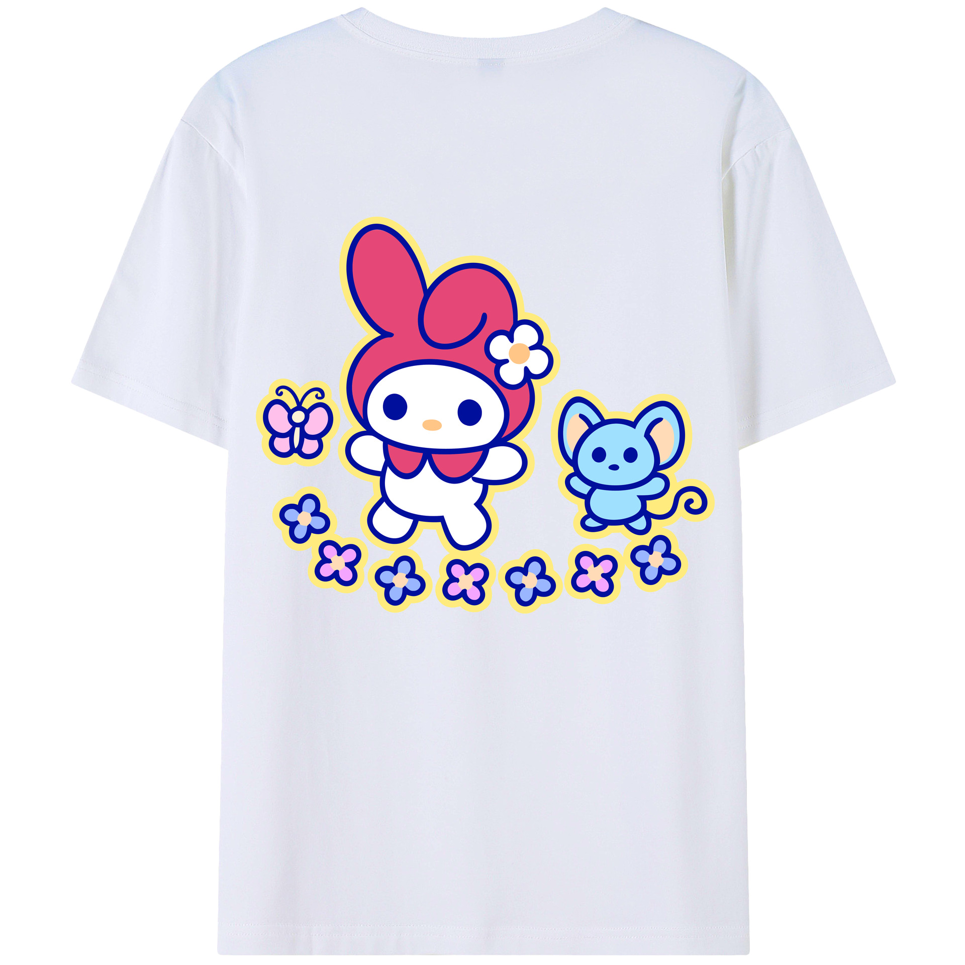 （画像用） Hello Kitty ハローキティ 綿100％ メンズ半袖Tシャツ（バックプリント） 通気性
