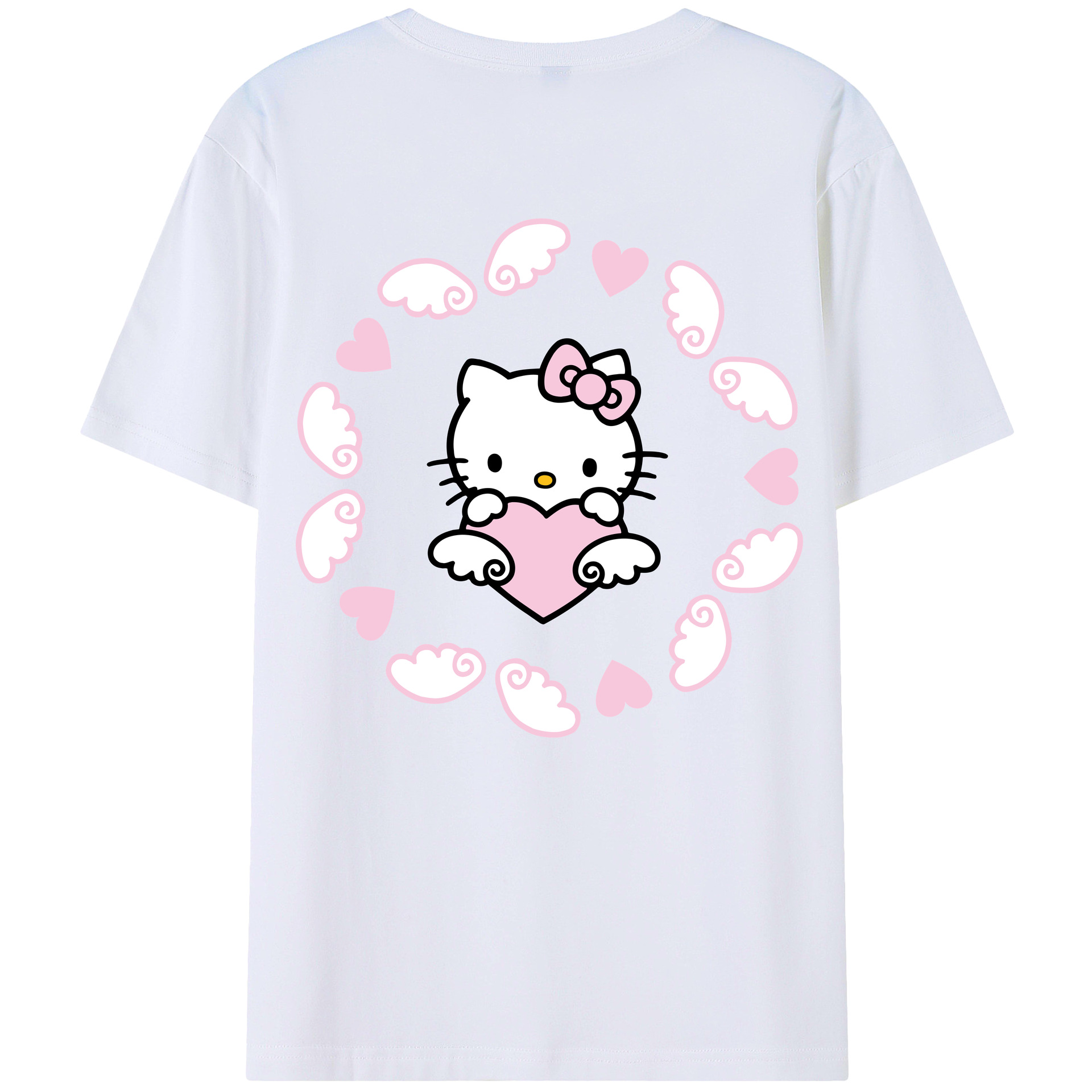 （画像用） Hello Kitty ハローキティ 綿100％ メンズ半袖Tシャツ（バックプリント） 通気性