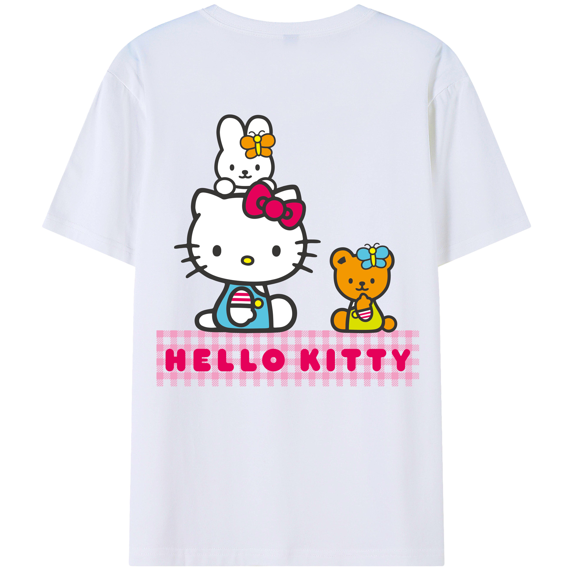 （画像用） Hello Kitty ハローキティ 綿100％ メンズ半袖Tシャツ（バックプリント） 通気性