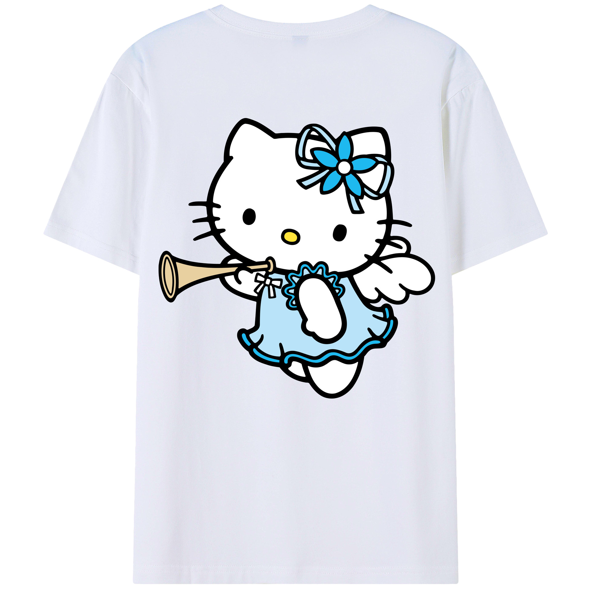 （画像用） Hello Kitty ハローキティ 綿100％ メンズ半袖Tシャツ（バックプリント） 通気性