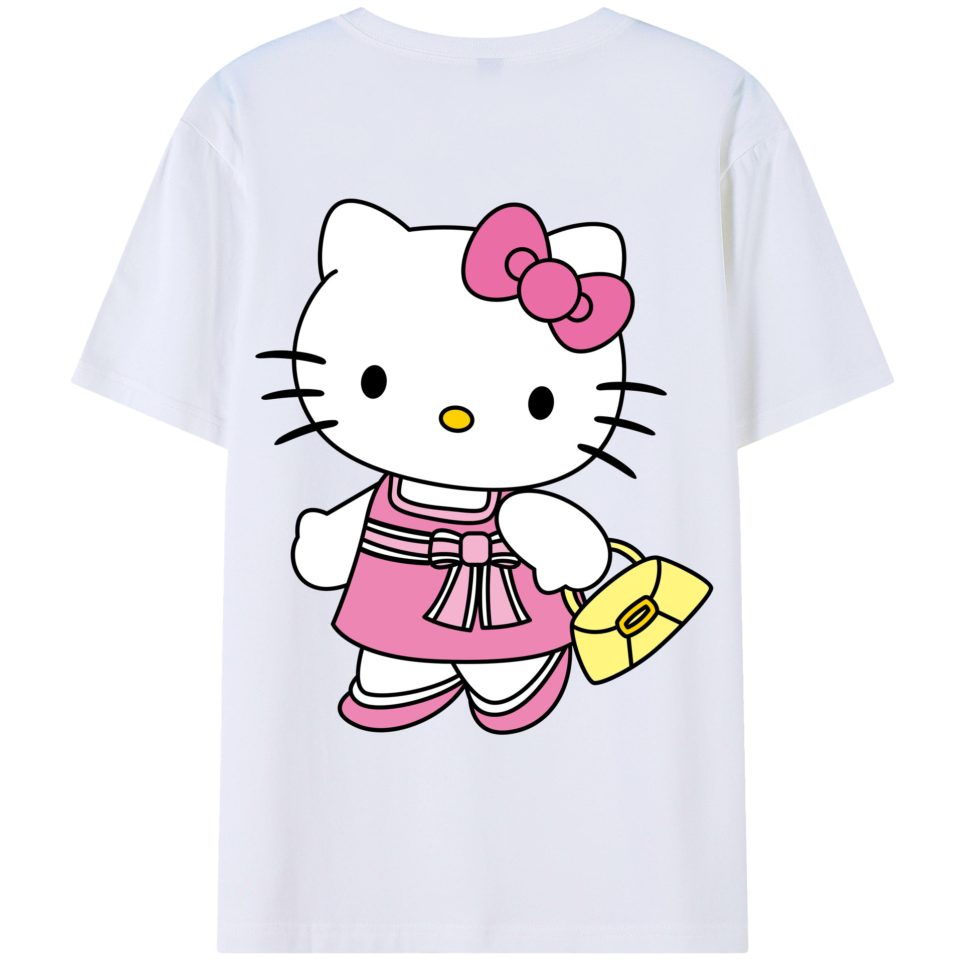 （画像用） Hello Kitty ハローキティ 綿100％ メンズ半袖Tシャツ（バックプリント） 通気性