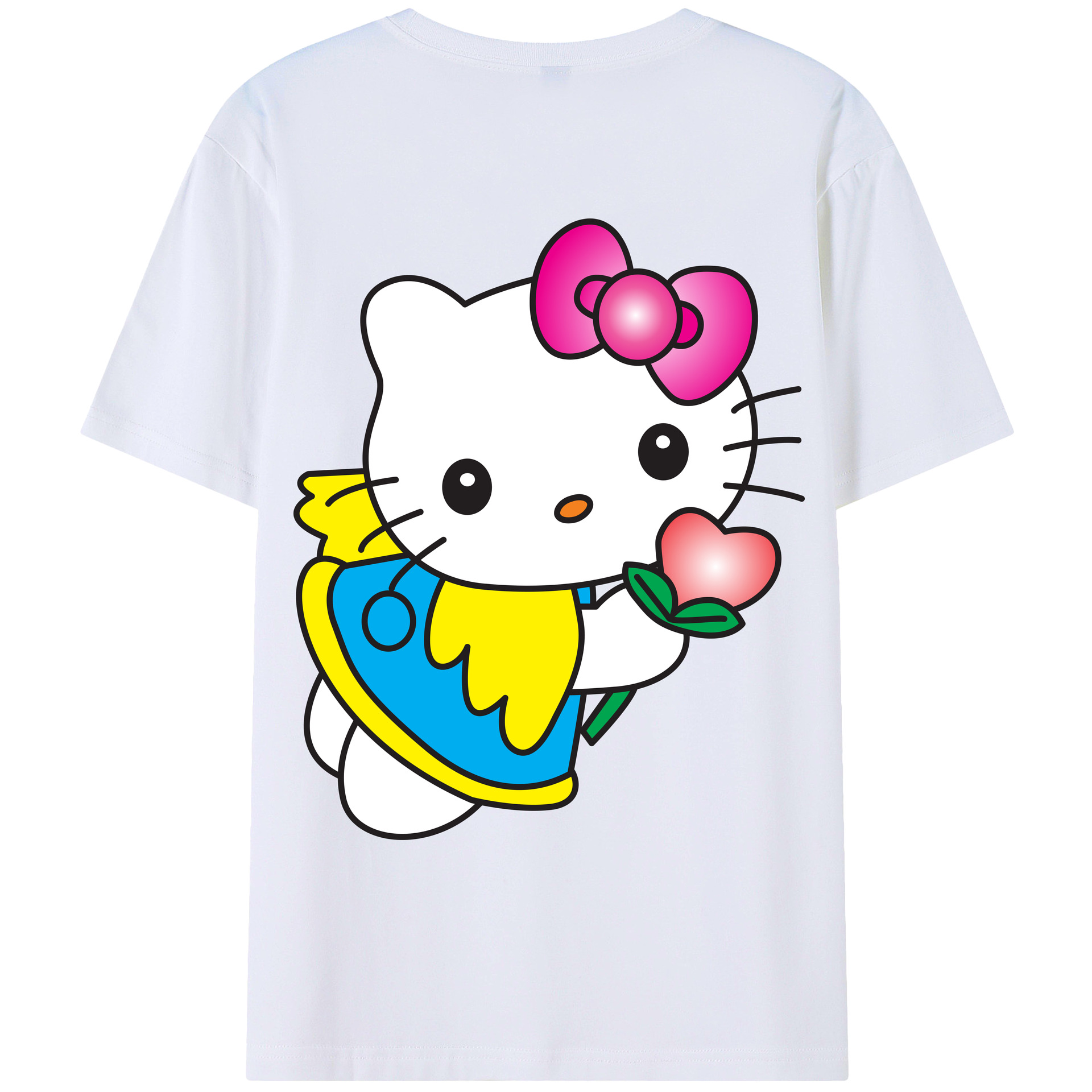 （画像用） Hello Kitty ハローキティ 綿100％ メンズ半袖Tシャツ（バックプリント） 通気性