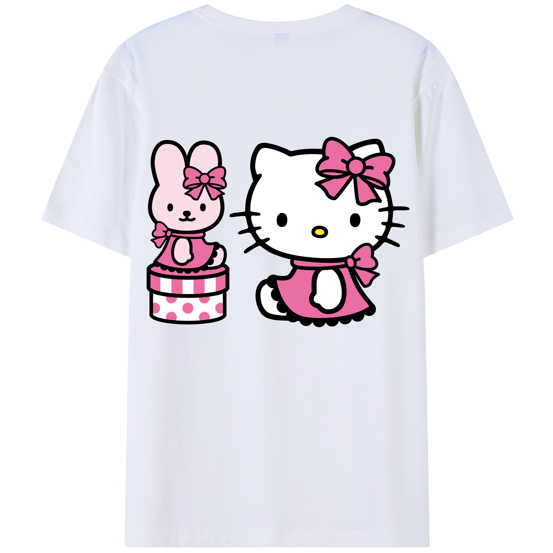 （画像用） Hello Kitty ハローキティ 綿100％ メンズ半袖Tシャツ（バックプリント） 通気性