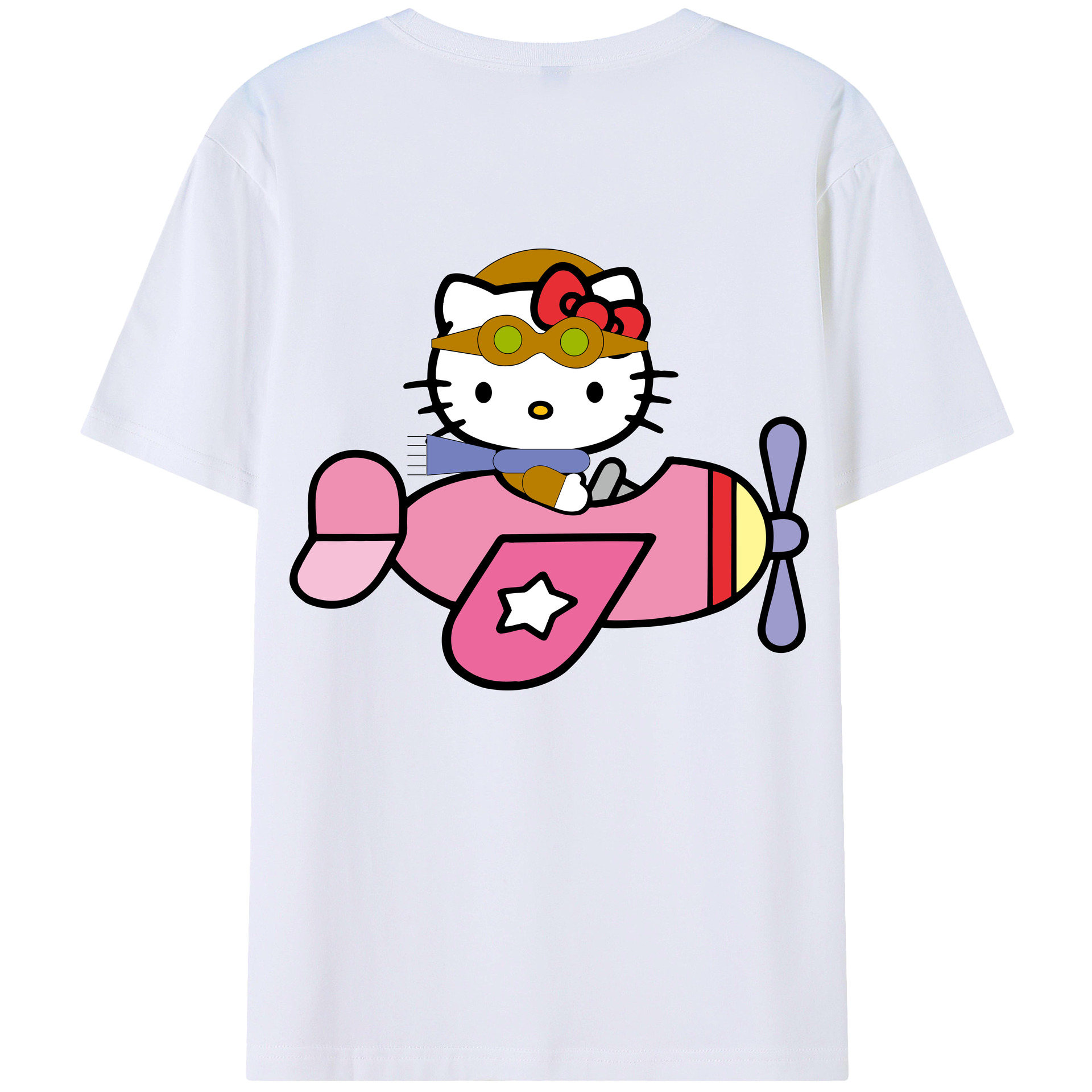（画像用） Hello Kitty ハローキティ 綿100％ メンズ半袖Tシャツ（バックプリント） 通気性