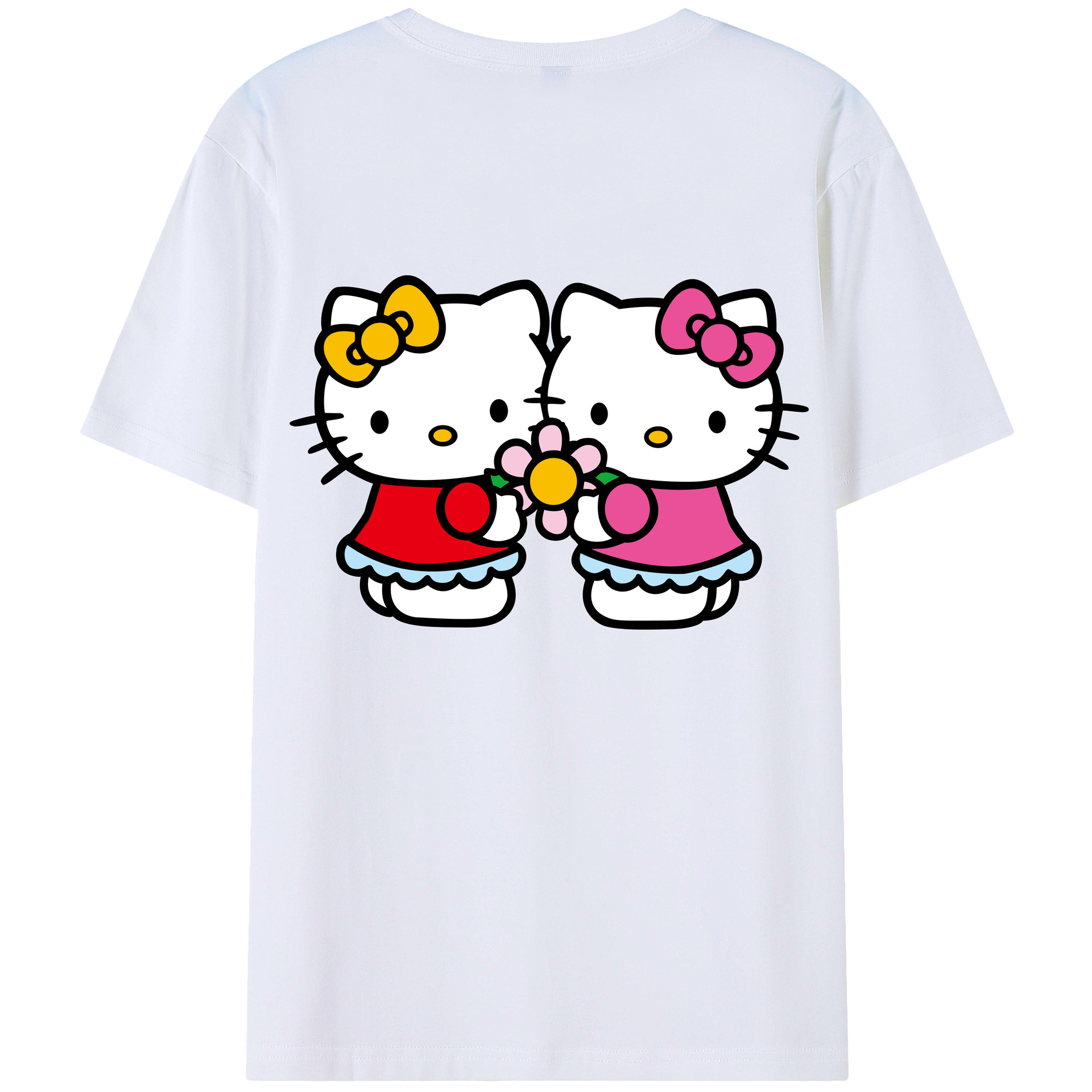 （画像用） Hello Kitty ハローキティ 綿100％ メンズ半袖Tシャツ（バックプリント） 通気性