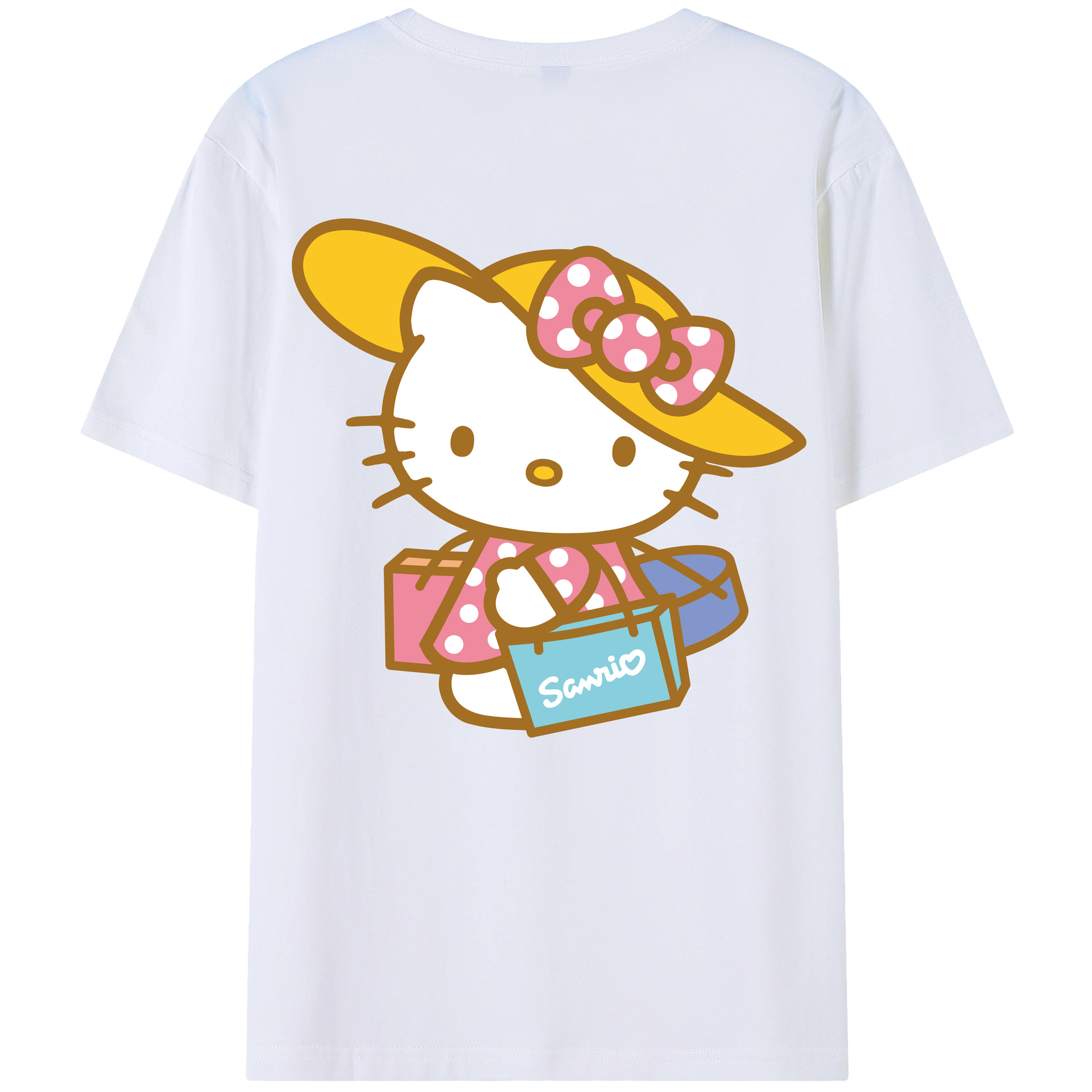 （画像用） Hello Kitty ハローキティ 綿100％ メンズ半袖Tシャツ（バックプリント） 通気性
