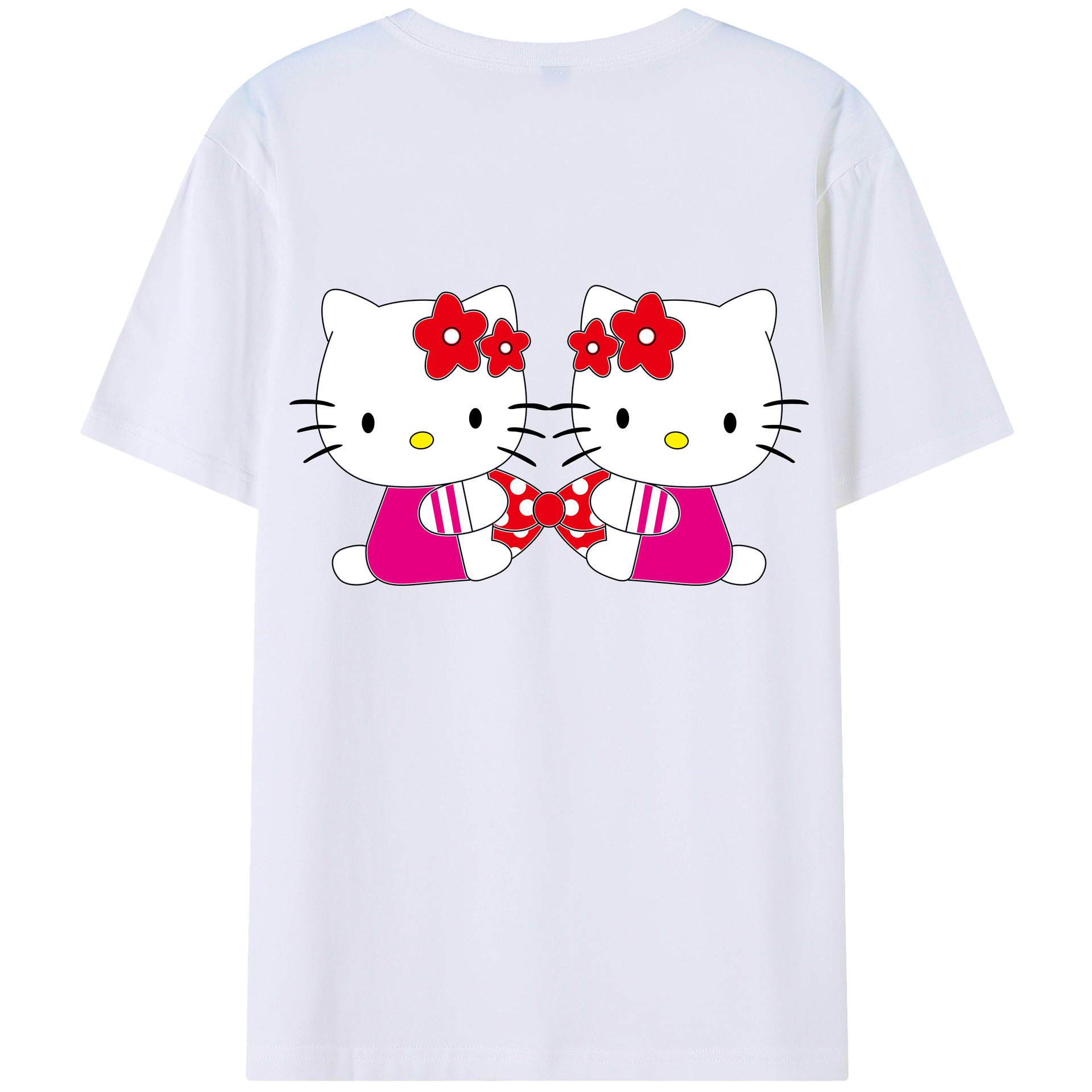 （画像用） Hello Kitty ハローキティ 綿100％ メンズ半袖Tシャツ（バックプリント） 通気性
