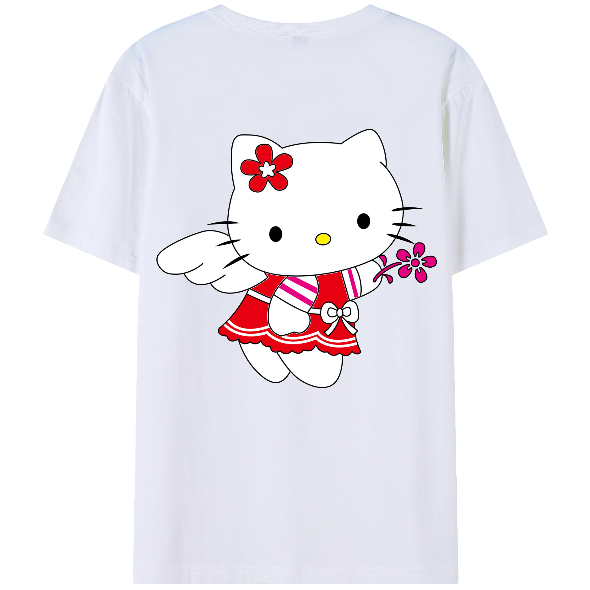 （画像用） Hello Kitty ハローキティ 綿100％ メンズ半袖Tシャツ（バックプリント） 通気性