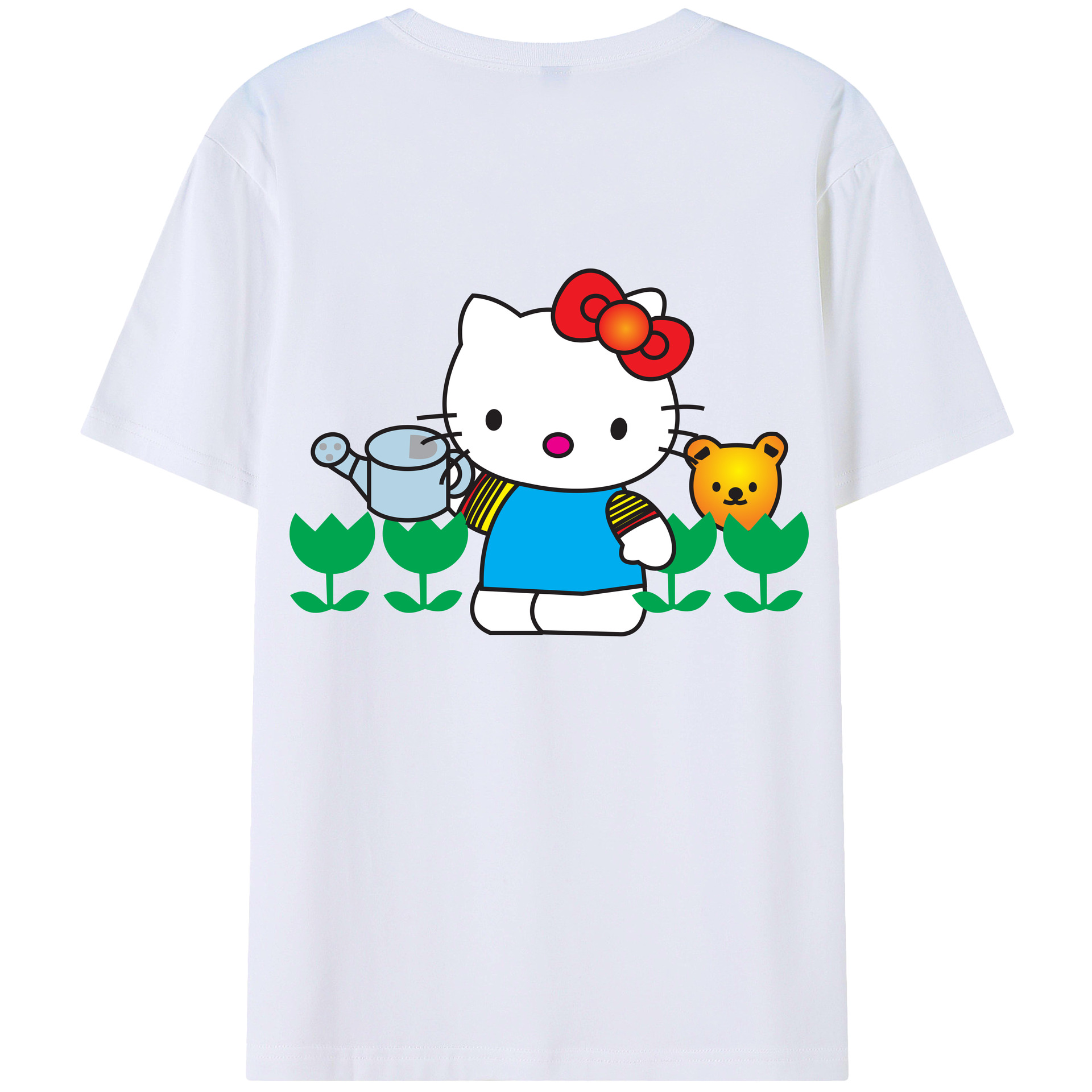 （画像用） Hello Kitty ハローキティ 綿100％ メンズ半袖Tシャツ（バックプリント） 通気性