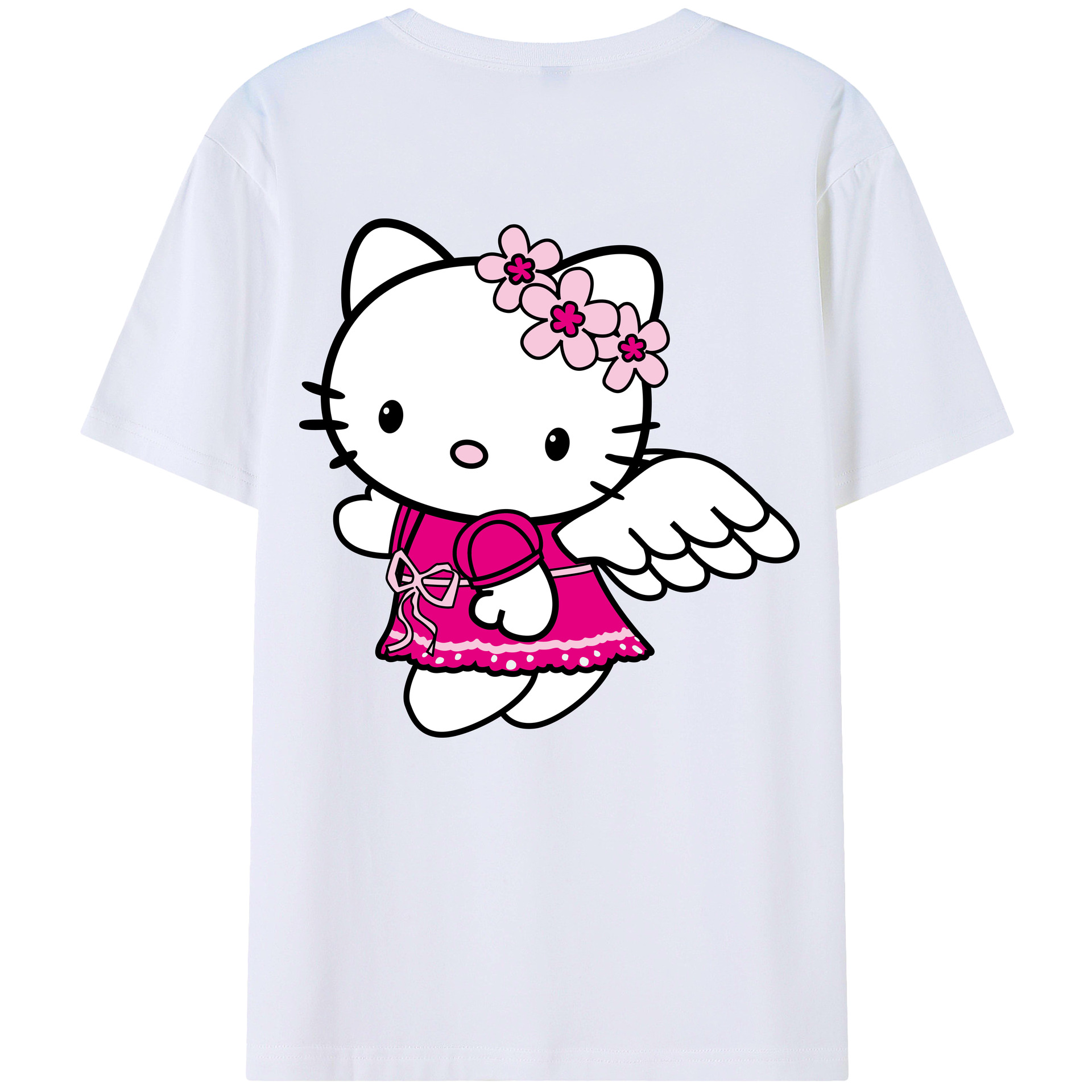 （画像用） Hello Kitty ハローキティ 綿100％ メンズ半袖Tシャツ（バックプリント） 通気性