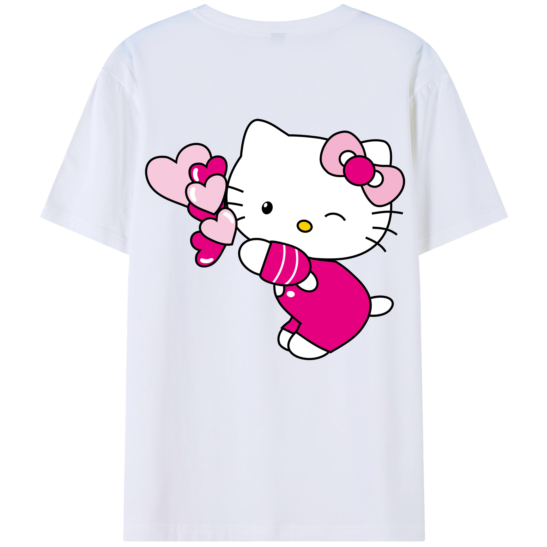（画像用） Hello Kitty ハローキティ 綿100％ メンズ半袖Tシャツ（バックプリント） 通気性