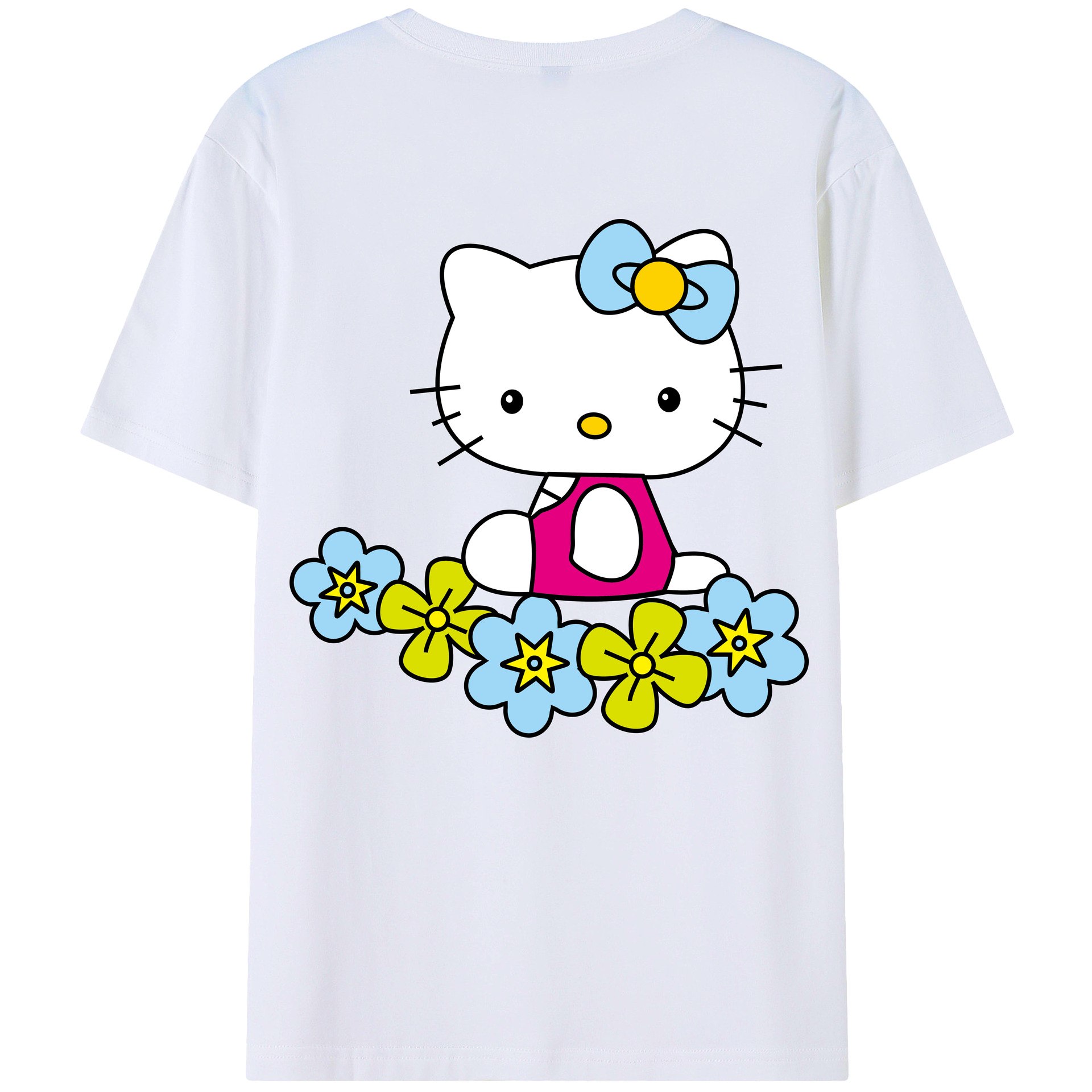 （画像用） Hello Kitty ハローキティ 綿100％ メンズ半袖Tシャツ（バックプリント） 通気性