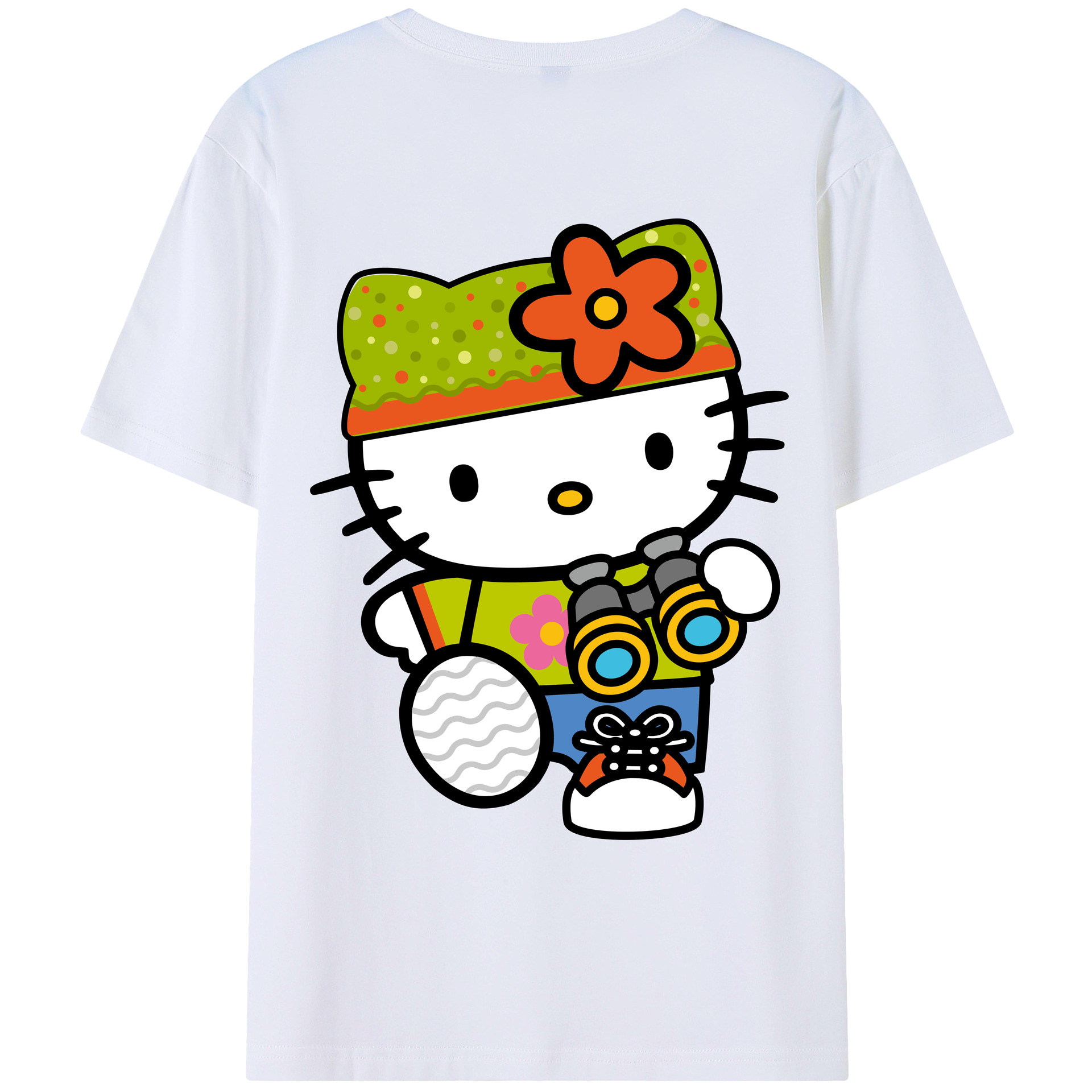 （画像用） Hello Kitty ハローキティ 綿100％ メンズ半袖Tシャツ（バックプリント） 通気性