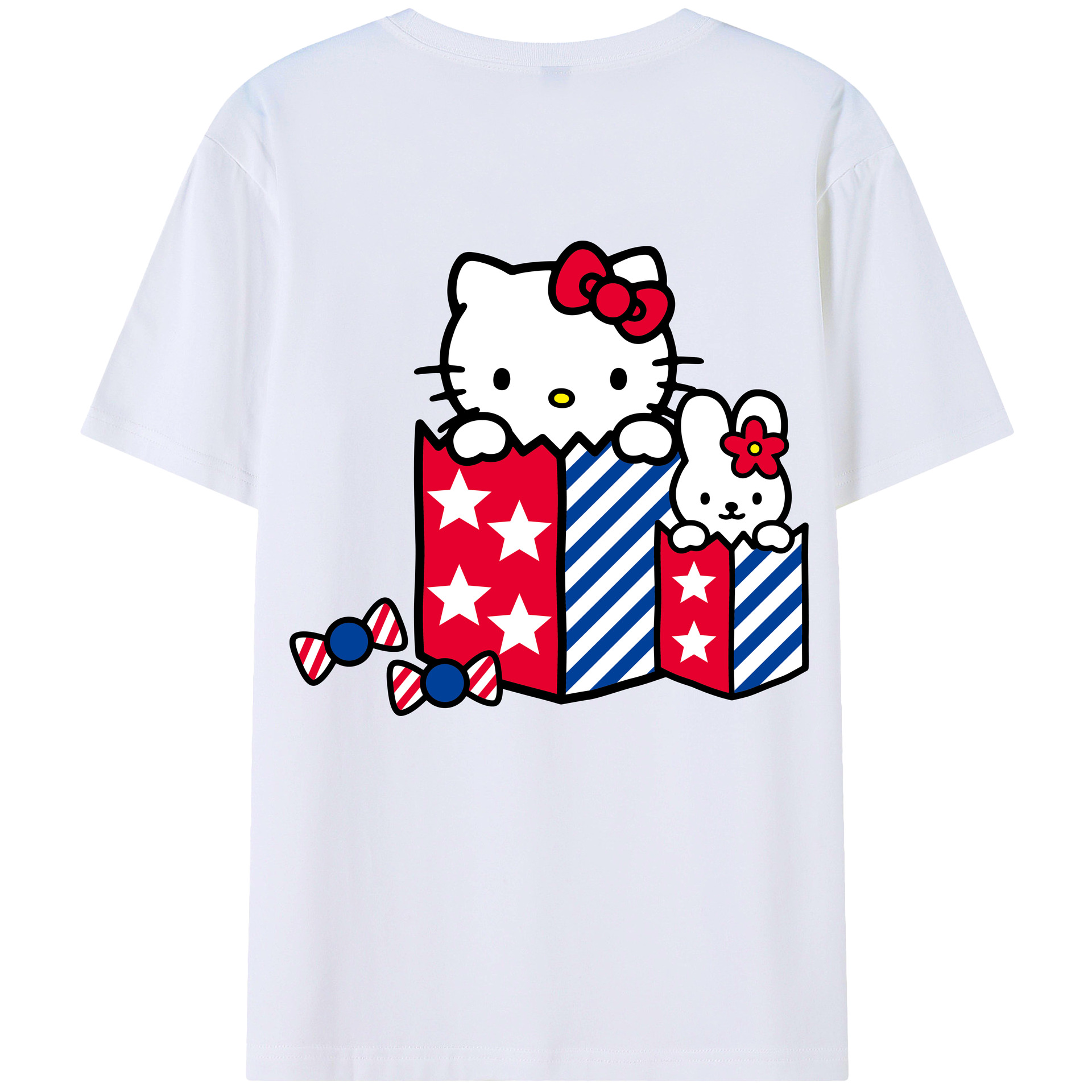 （画像用） Hello Kitty ハローキティ 綿100％ メンズ半袖Tシャツ（バックプリント） 通気性