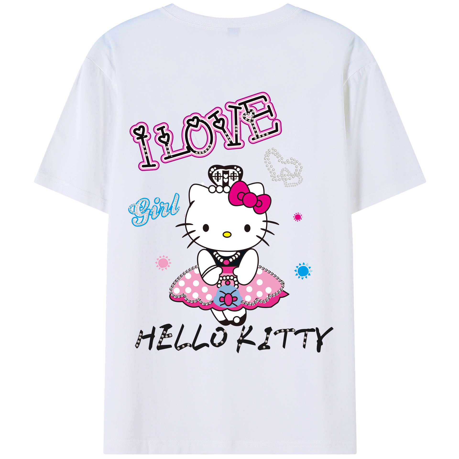 （画像用） Hello Kitty ハローキティ 綿100％ メンズ半袖Tシャツ（バックプリント） 通気性