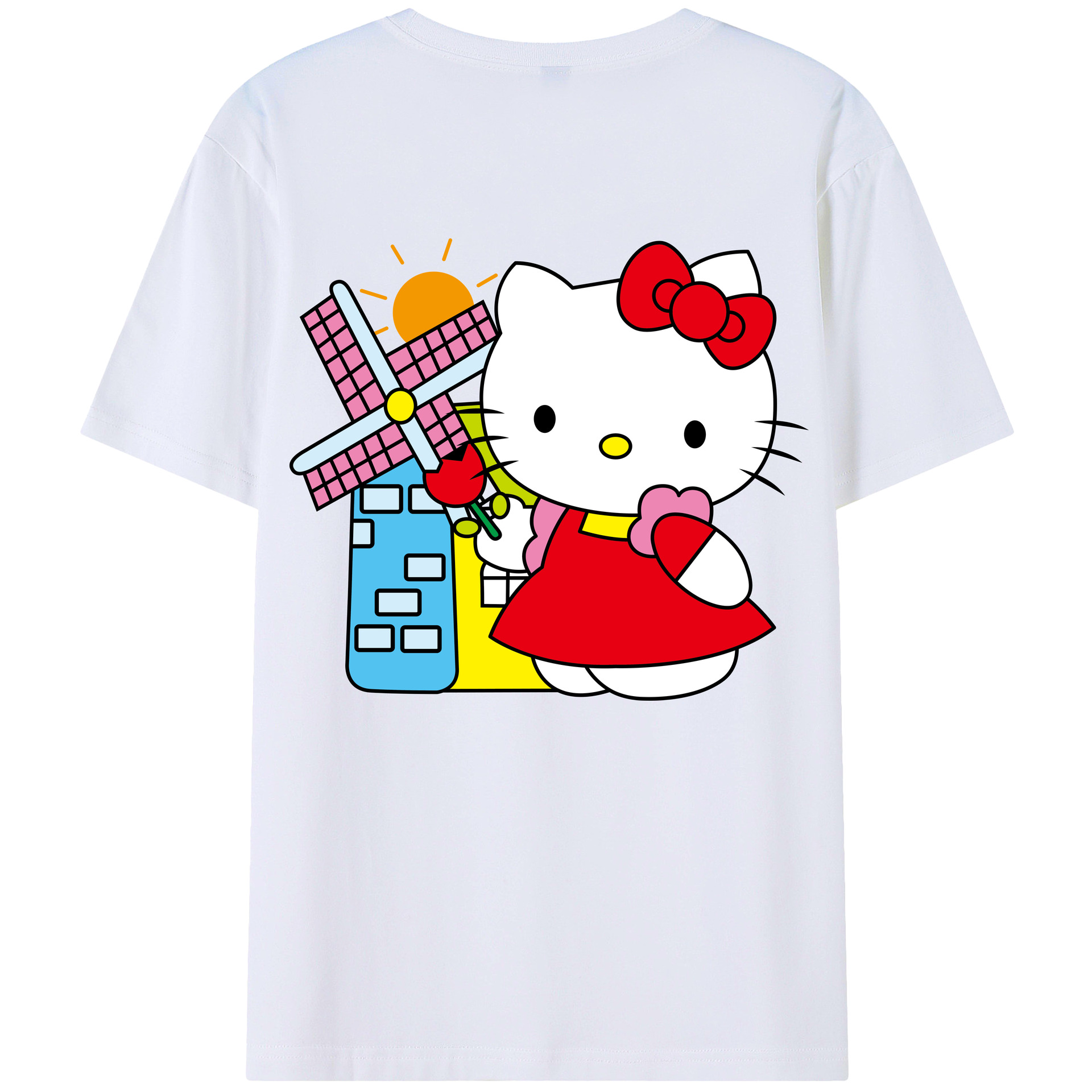 （画像用） Hello Kitty ハローキティ 綿100％ メンズ半袖Tシャツ（バックプリント） 通気性