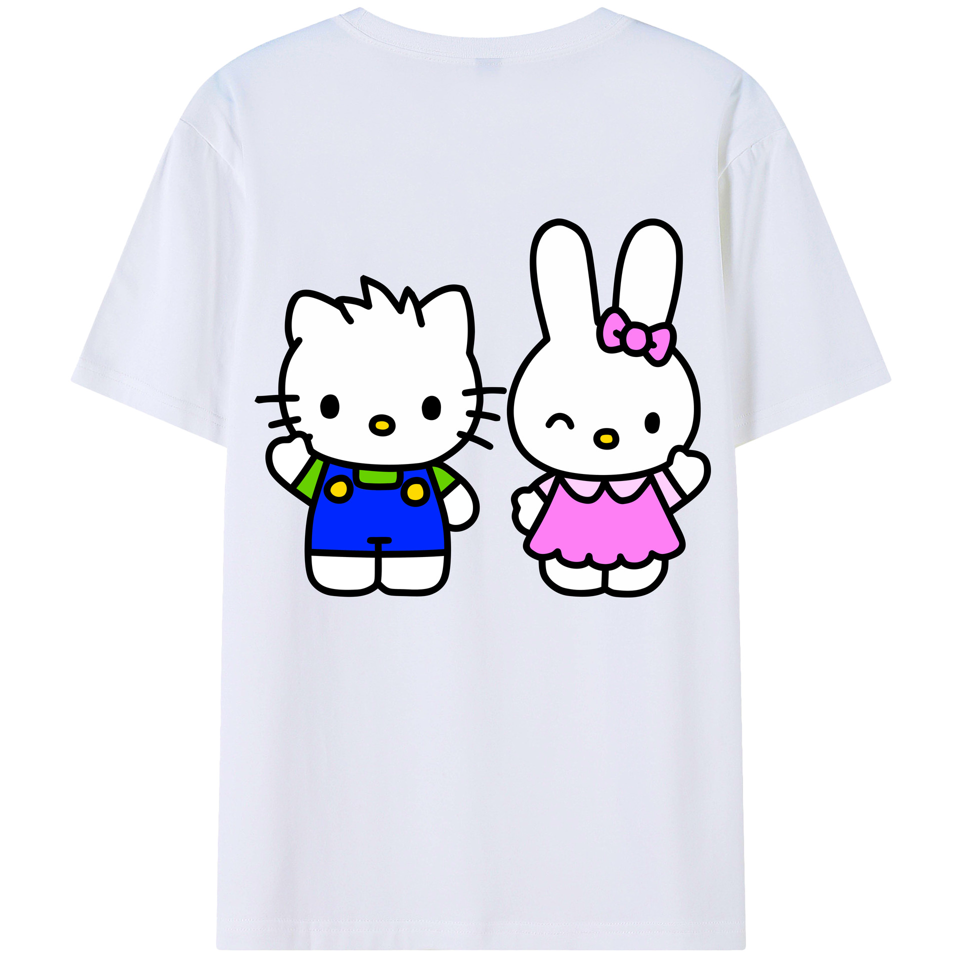 （画像用） Hello Kitty ハローキティ 綿100％ メンズ半袖Tシャツ（バックプリント） 通気性