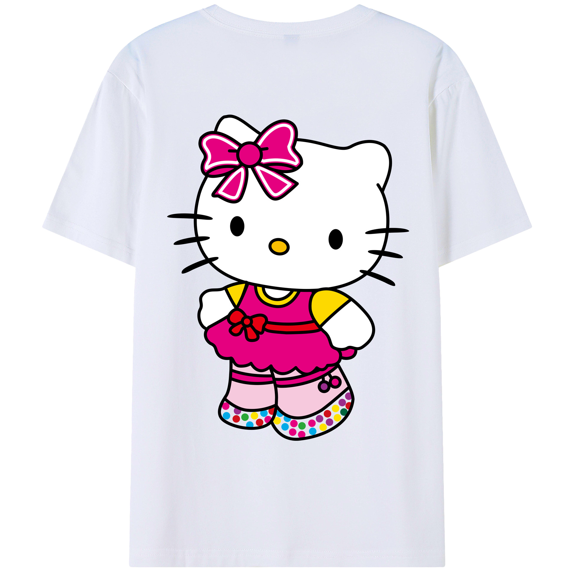 （画像用） Hello Kitty ハローキティ 綿100％ メンズ半袖Tシャツ（バックプリント） 通気性
