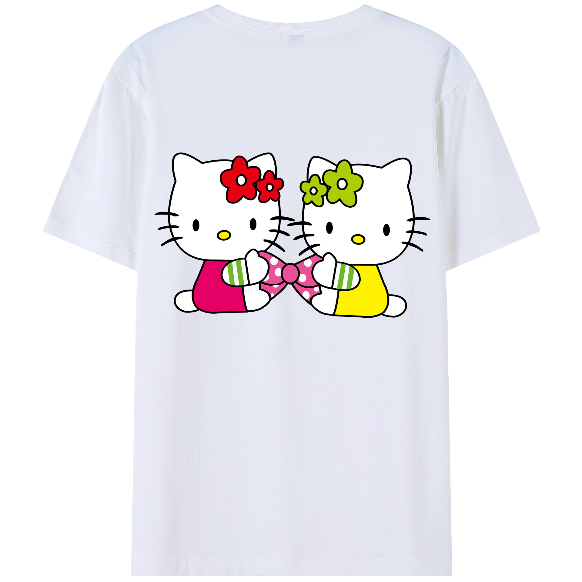 （画像用） Hello Kitty ハローキティ 綿100％ メンズ半袖Tシャツ（バックプリント） 通気性