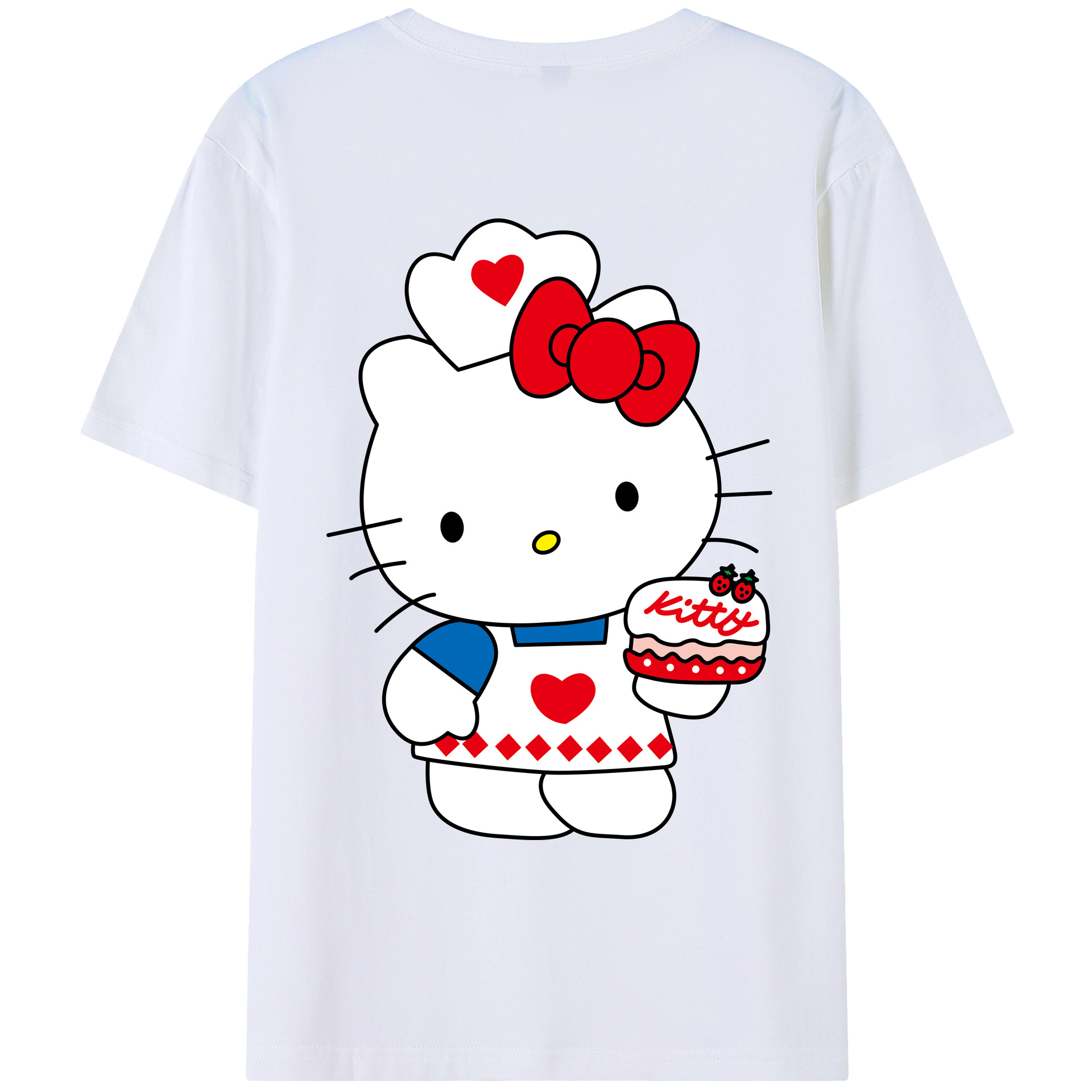 （画像用） Hello Kitty ハローキティ 綿100％ メンズ半袖Tシャツ（バックプリント） 通気性