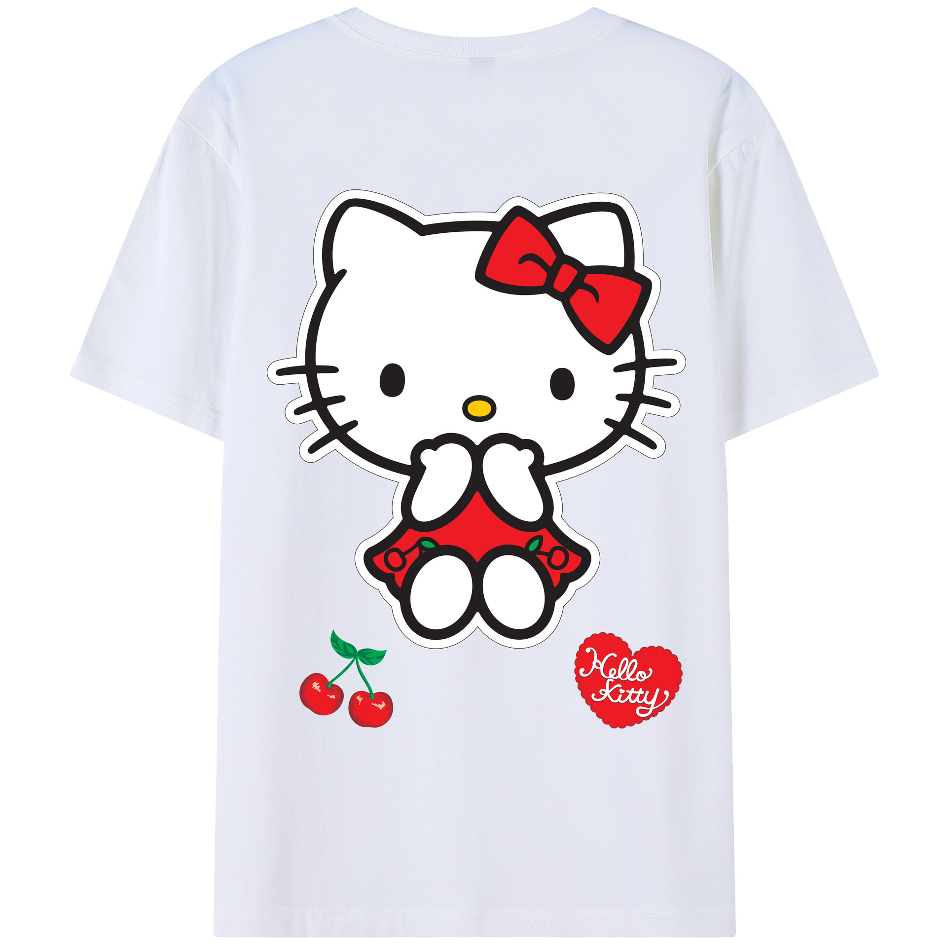 （画像用） Hello Kitty ハローキティ 綿100％ メンズ半袖Tシャツ（バックプリント） 通気性