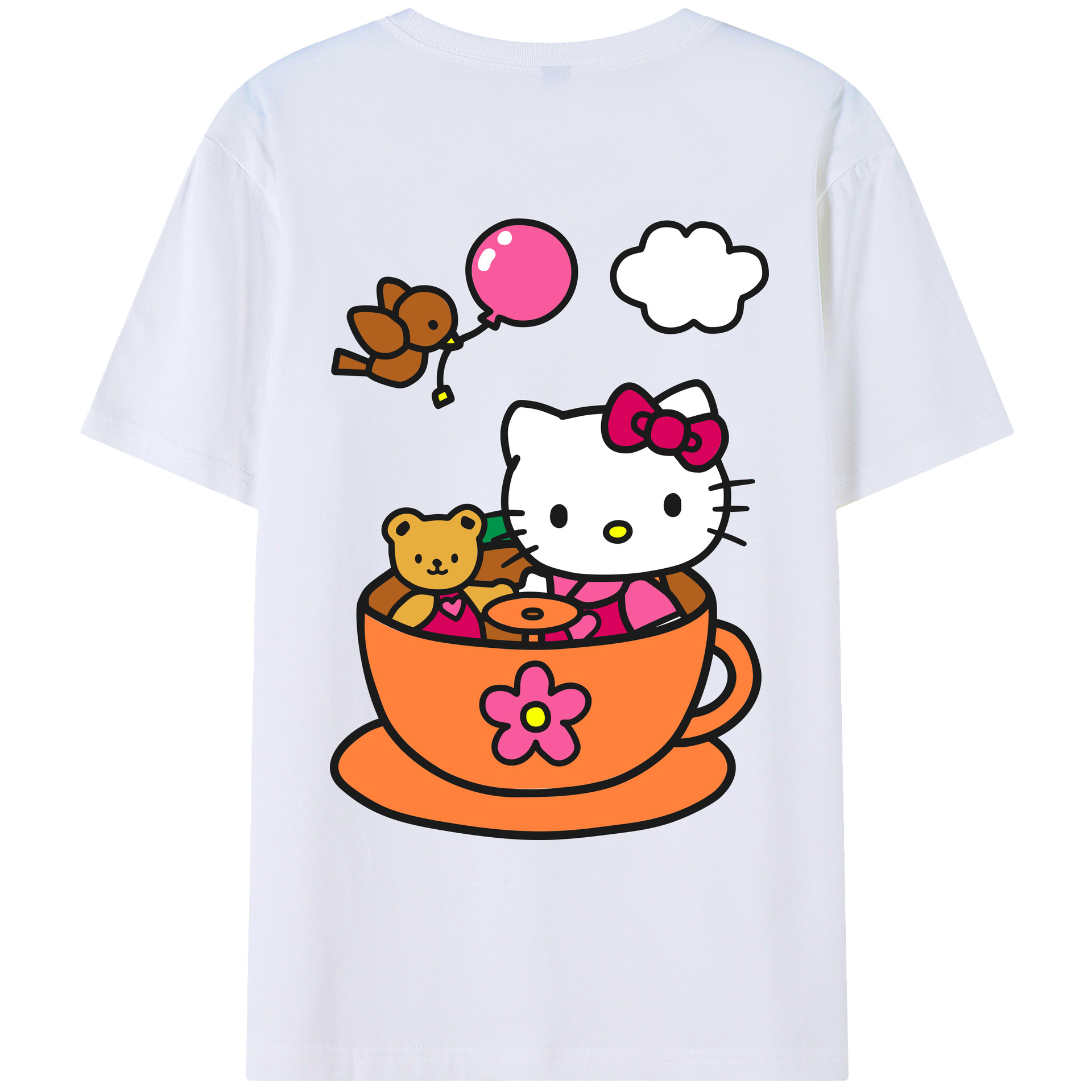 （画像用） Hello Kitty ハローキティ 綿100％ メンズ半袖Tシャツ（バックプリント） 通気性