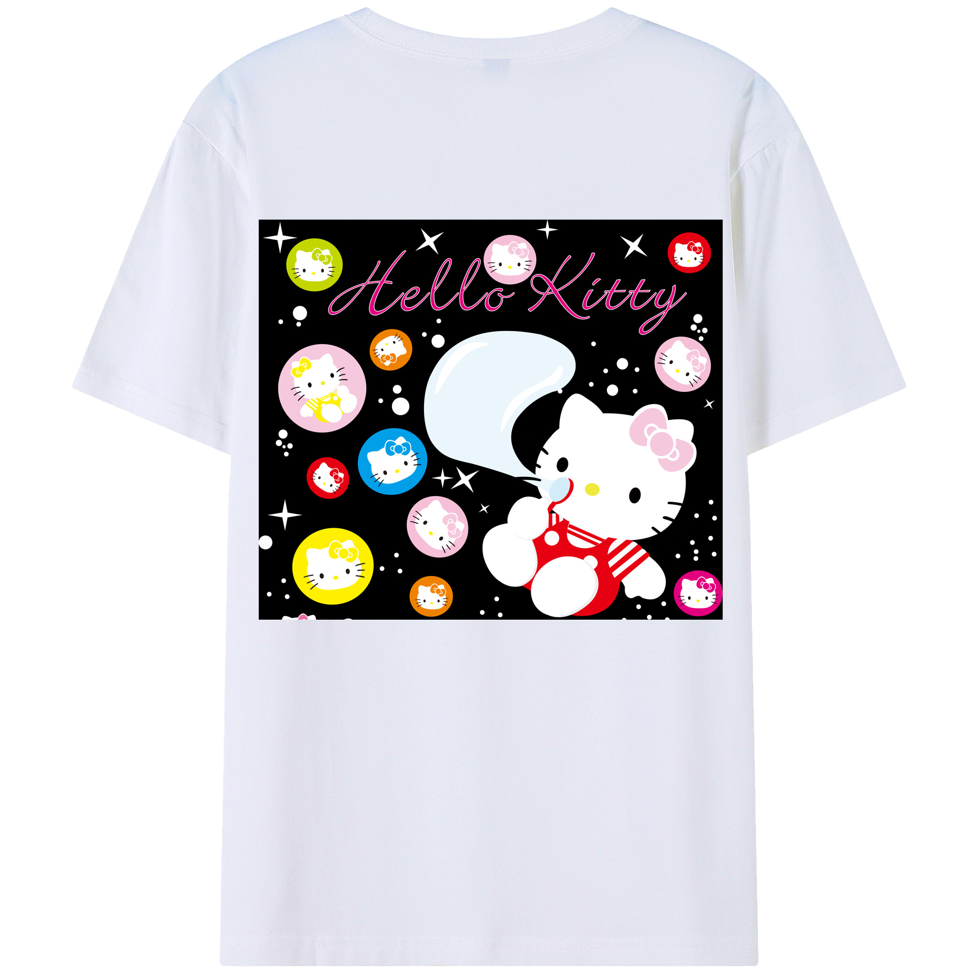 （画像用） Hello Kitty ハローキティ 綿100％ メンズ半袖Tシャツ（バックプリント） 通気性