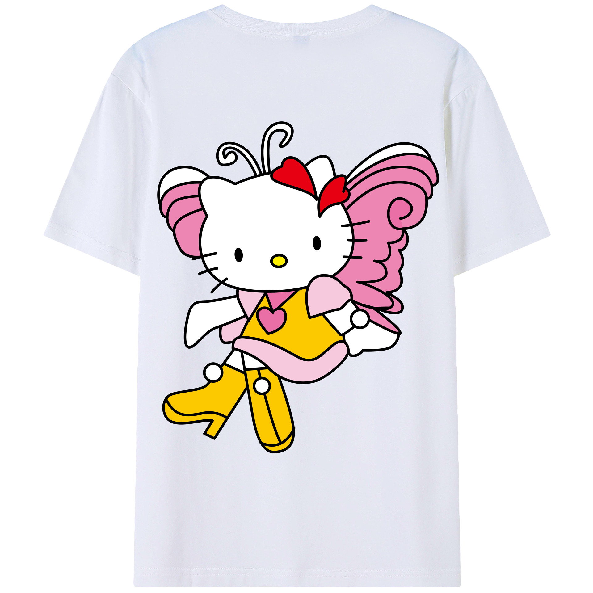 （画像用） Hello Kitty ハローキティ 綿100％ メンズ半袖Tシャツ（バックプリント） 通気性