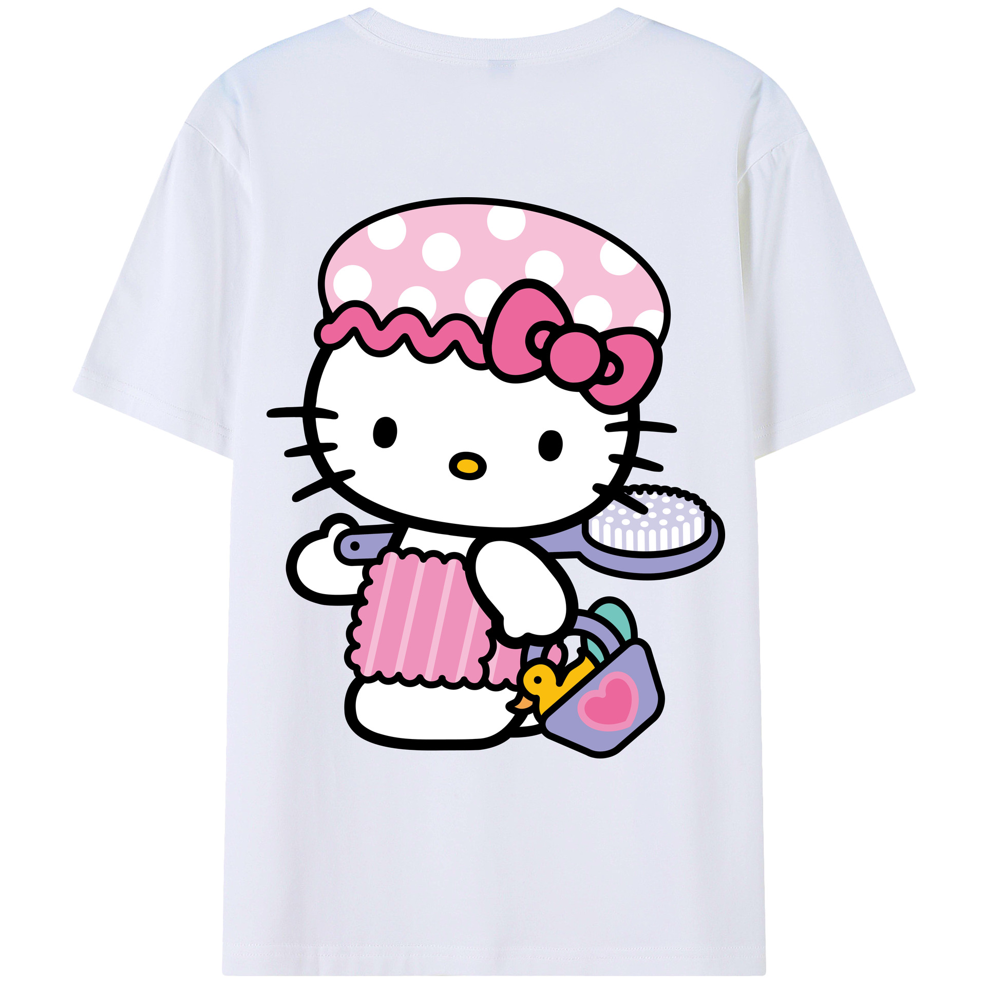（画像用） Hello Kitty ハローキティ 綿100％ メンズ半袖Tシャツ（バックプリント） 通気性