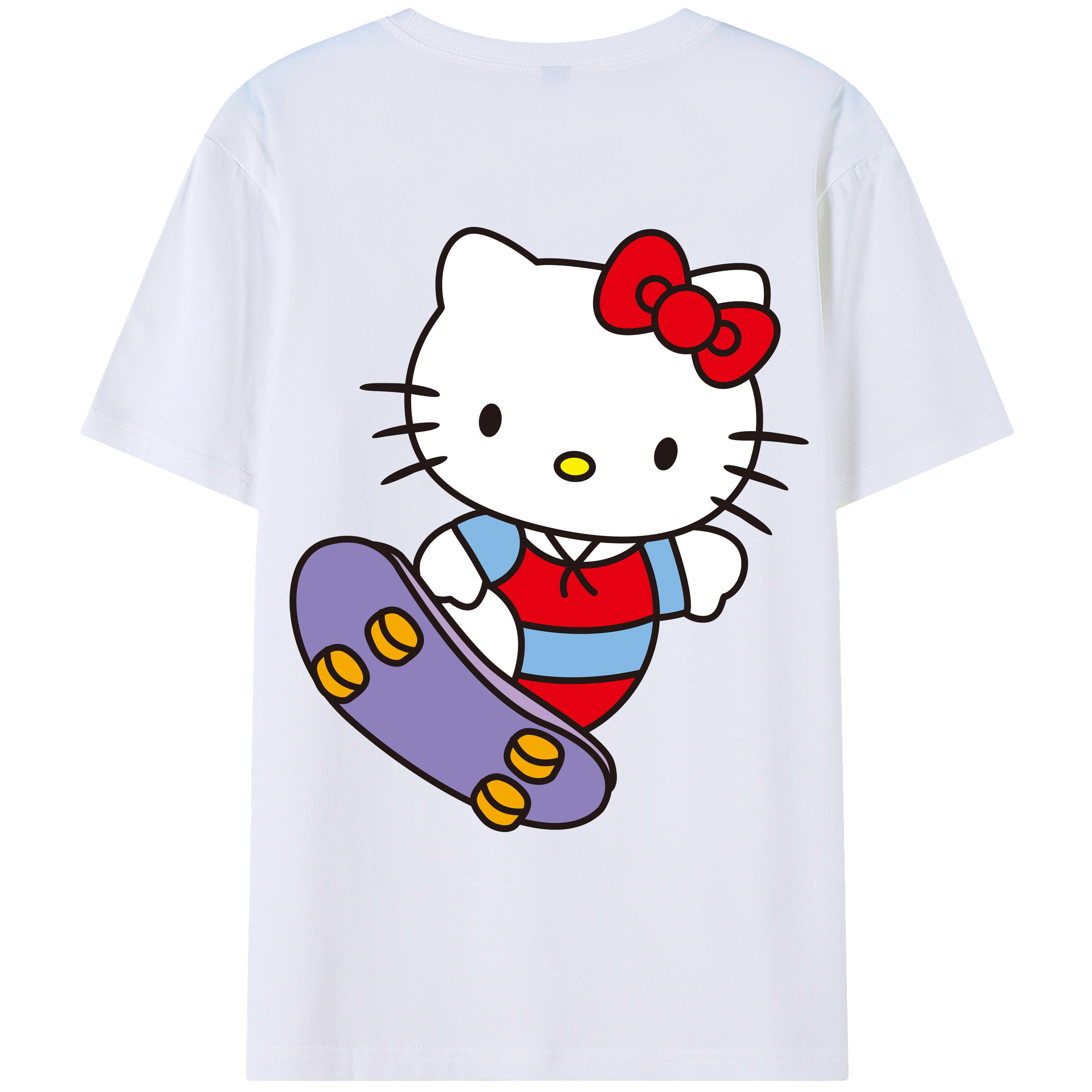（画像用） Hello Kitty ハローキティ 綿100％ メンズ半袖Tシャツ（バックプリント） 通気性