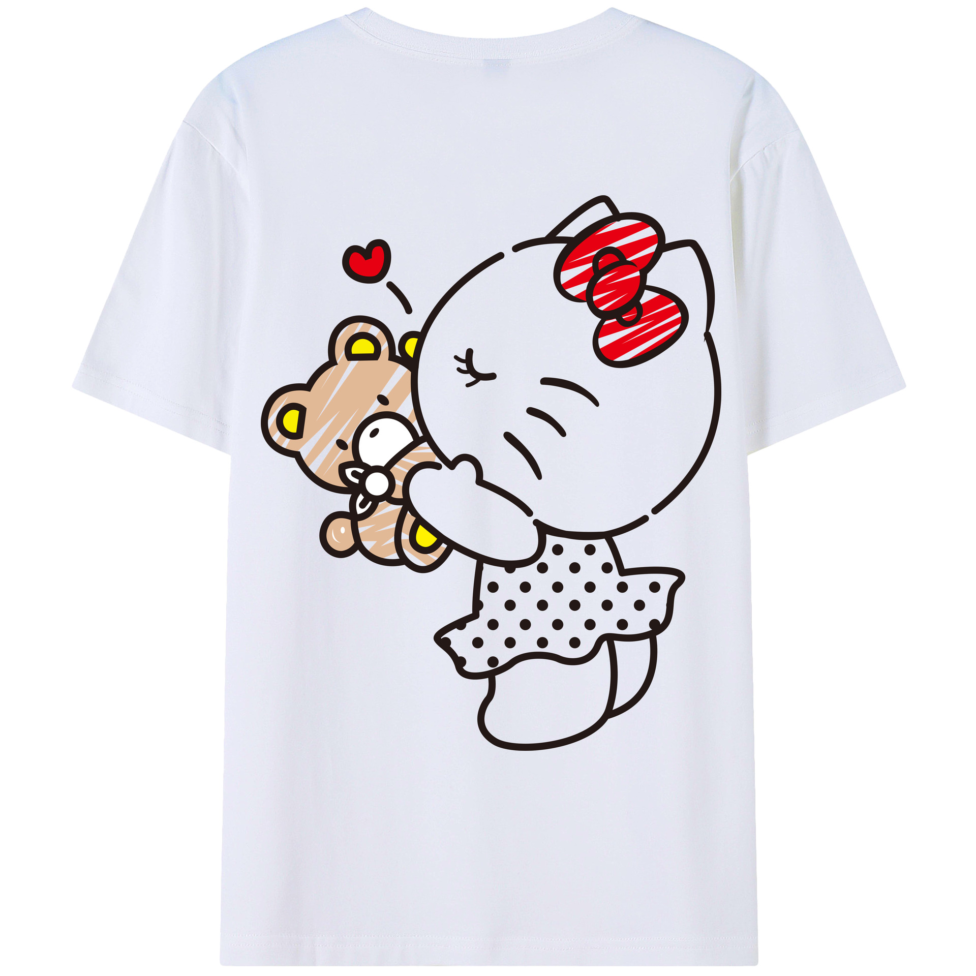 （画像用） Hello Kitty ハローキティ 綿100％ メンズ半袖Tシャツ（バックプリント） 通気性