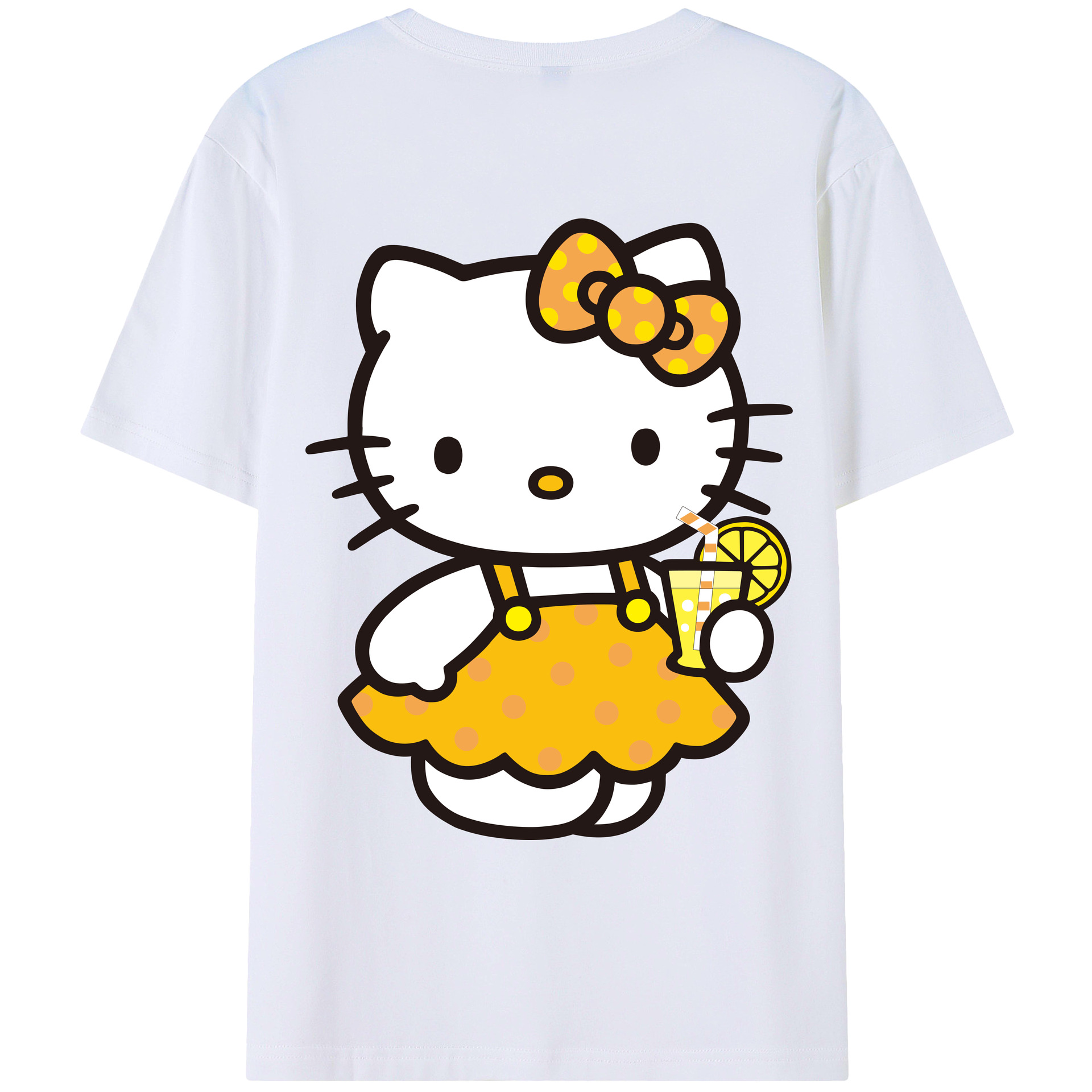 （画像用） Hello Kitty ハローキティ 綿100％ メンズ半袖Tシャツ（バックプリント） 通気性