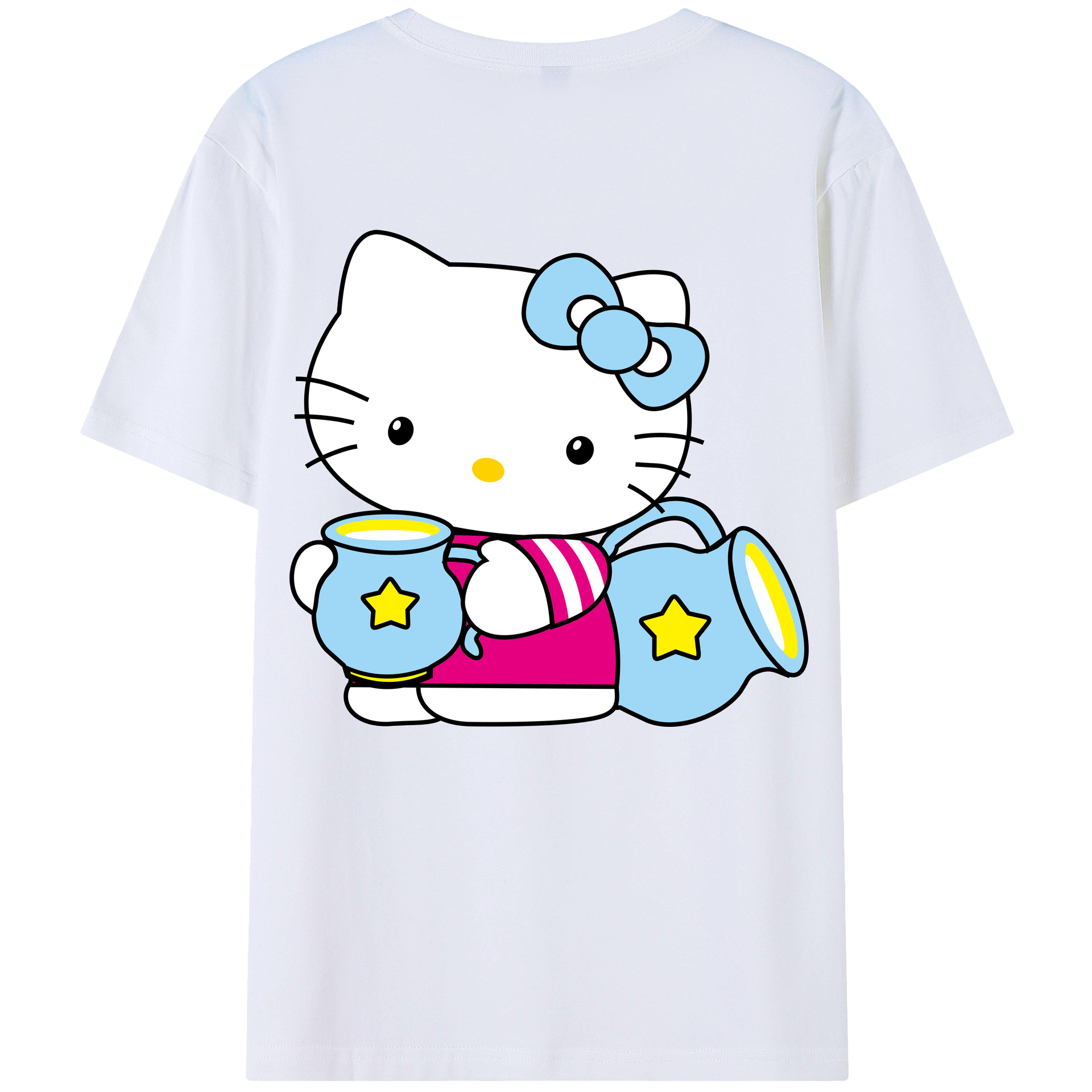 （画像用） Hello Kitty ハローキティ 綿100％ メンズ半袖Tシャツ（バックプリント） 通気性