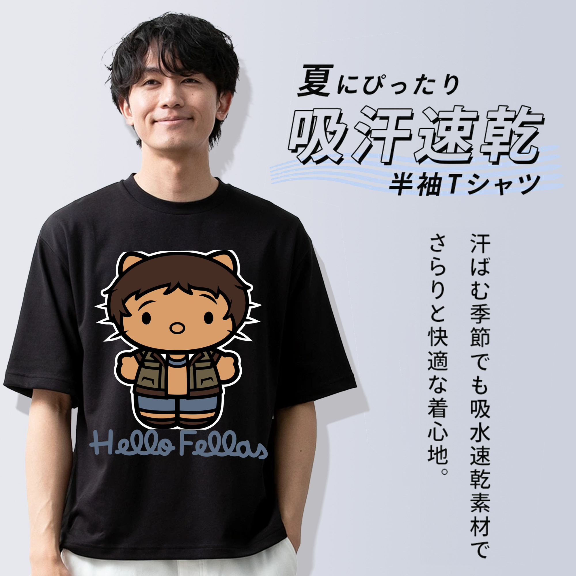 Hello Kitty ハローキティ 綿100％ メンズ半袖Tシャツ｜肌触りやわらか＆通気性