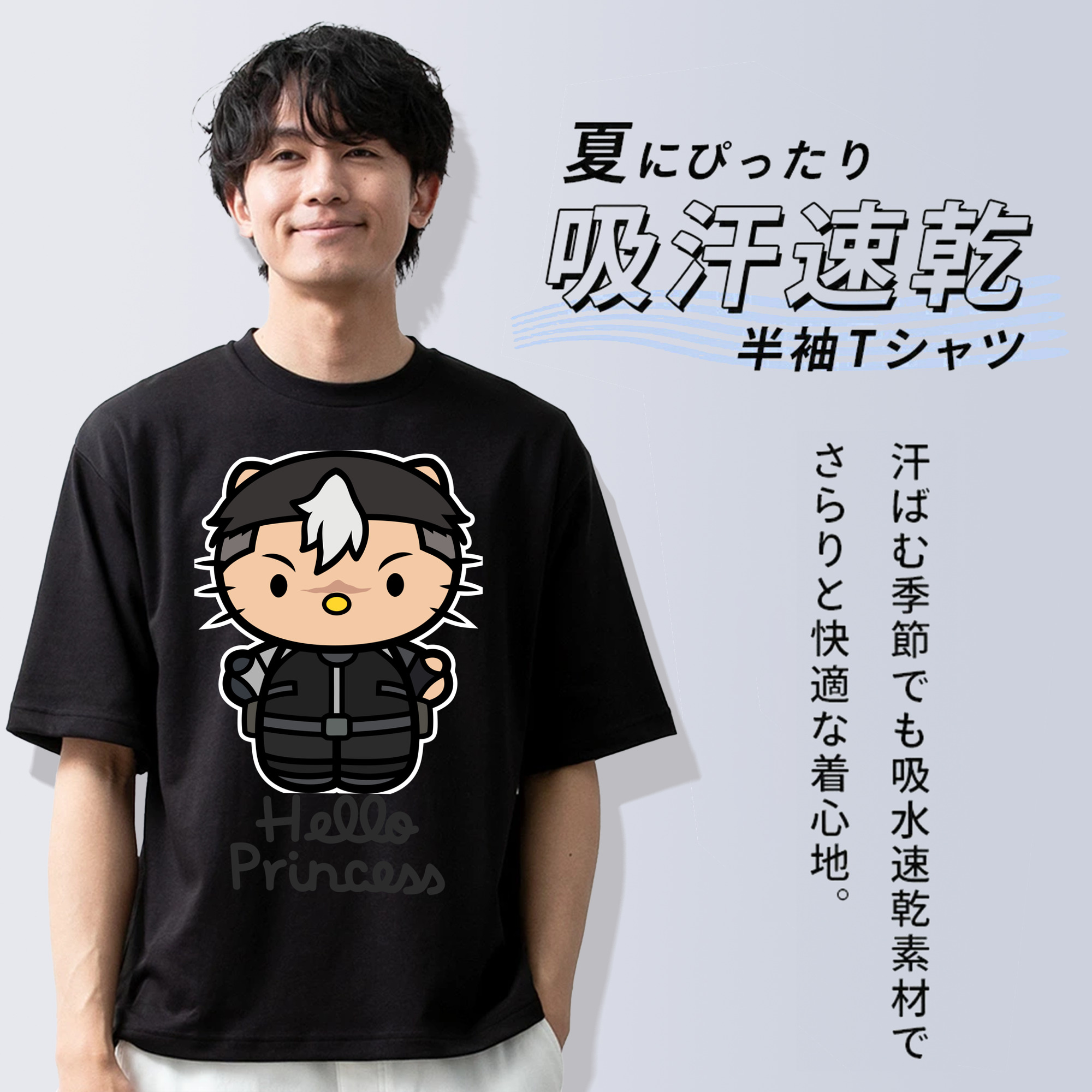 Hello Kitty ハローキティ 綿100％ メンズ半袖Tシャツ｜肌触りやわらか＆通気性