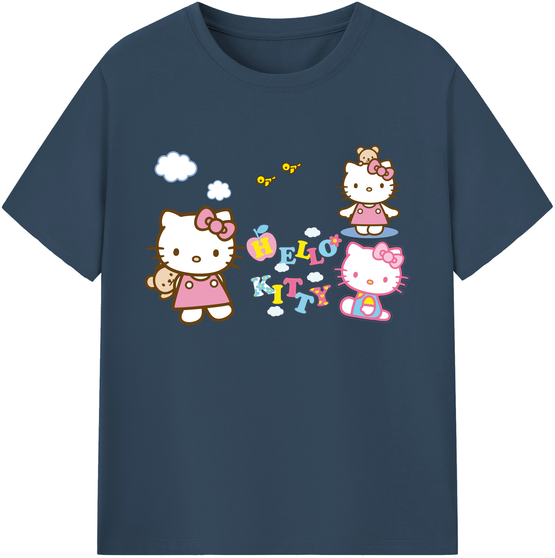 （画像用） Hello Kitty ハローキティ 綿100％ メンズ半袖Tシャツ｜肌触りやわらか＆通気性